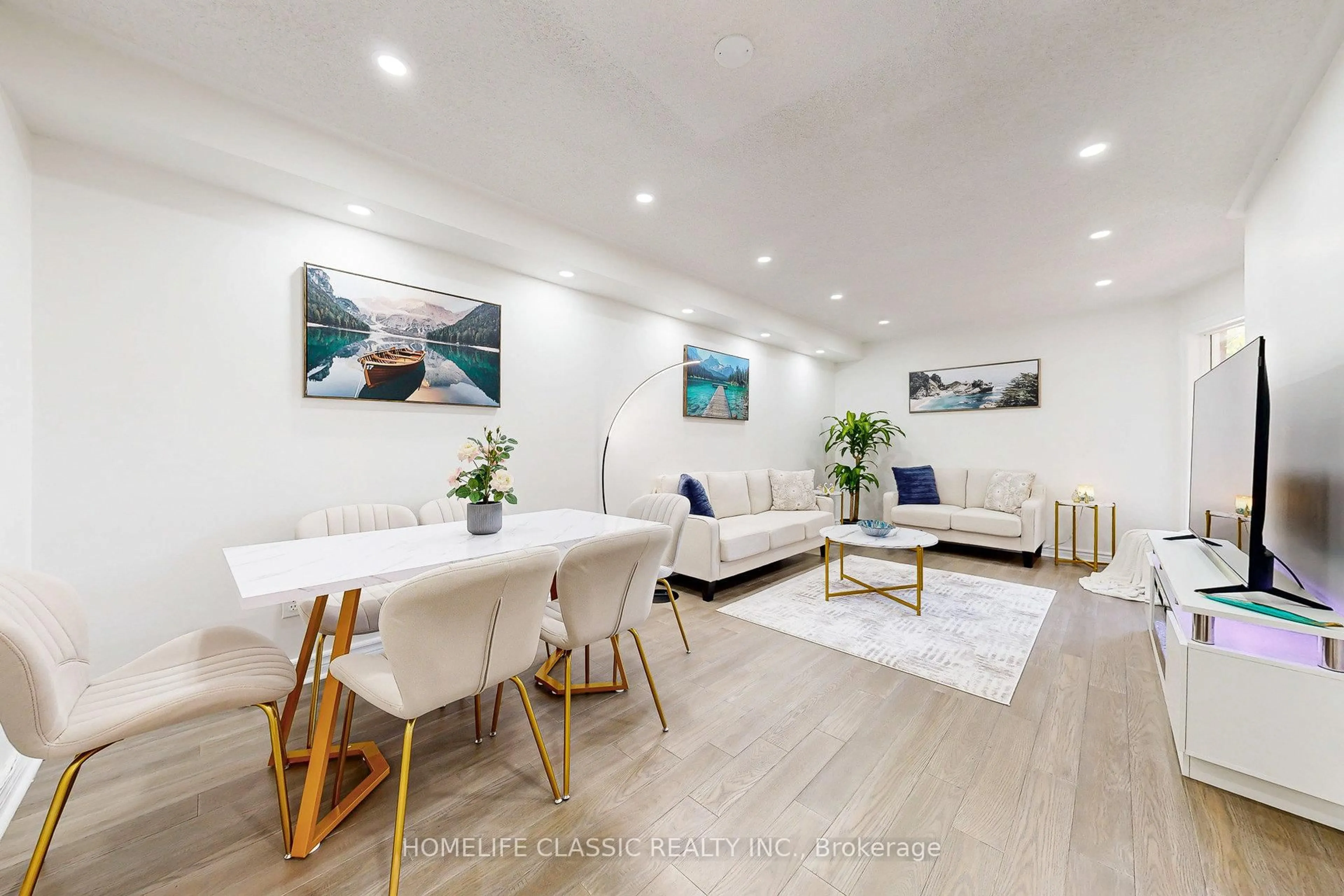 Living room with furniture, wood/laminate floor for 46 October Lane, Aurora Ontario L4G 6Z9