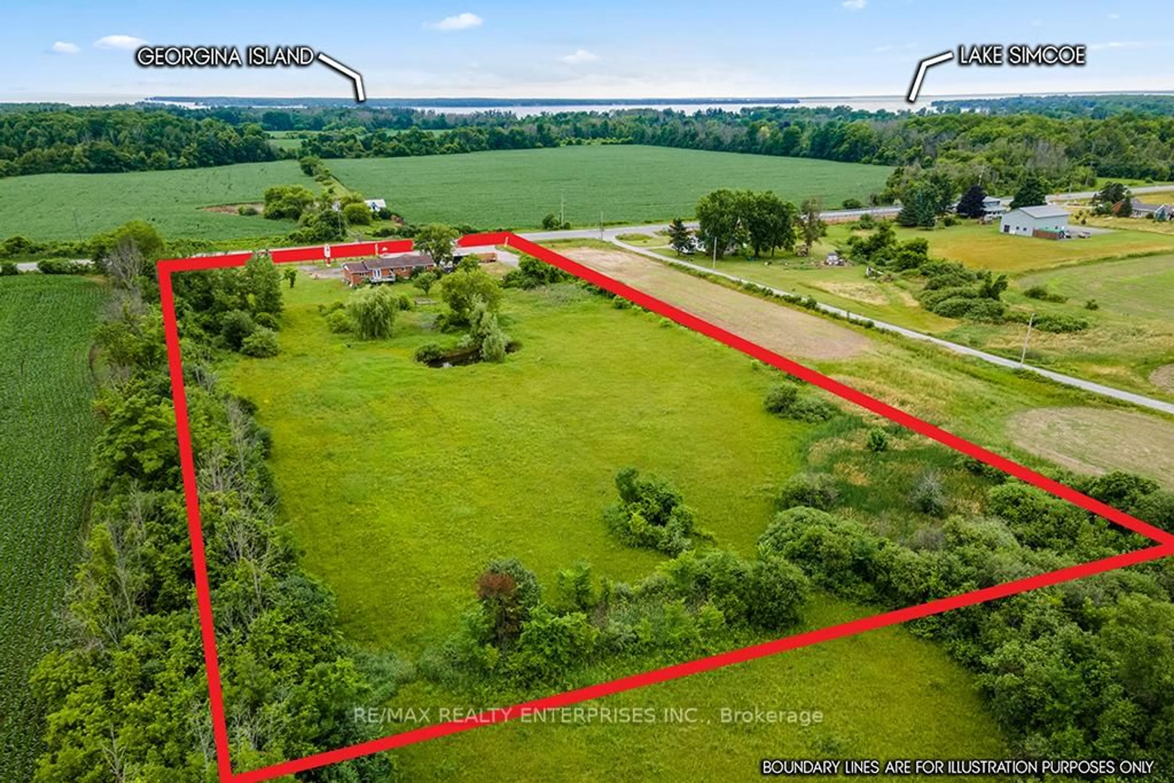 A pic from outside/outdoor area/front of a property/back of a property/a pic from drone, water/lake/river/ocean view for 27887 Highway 48, Georgina Ontario L0E 1R0