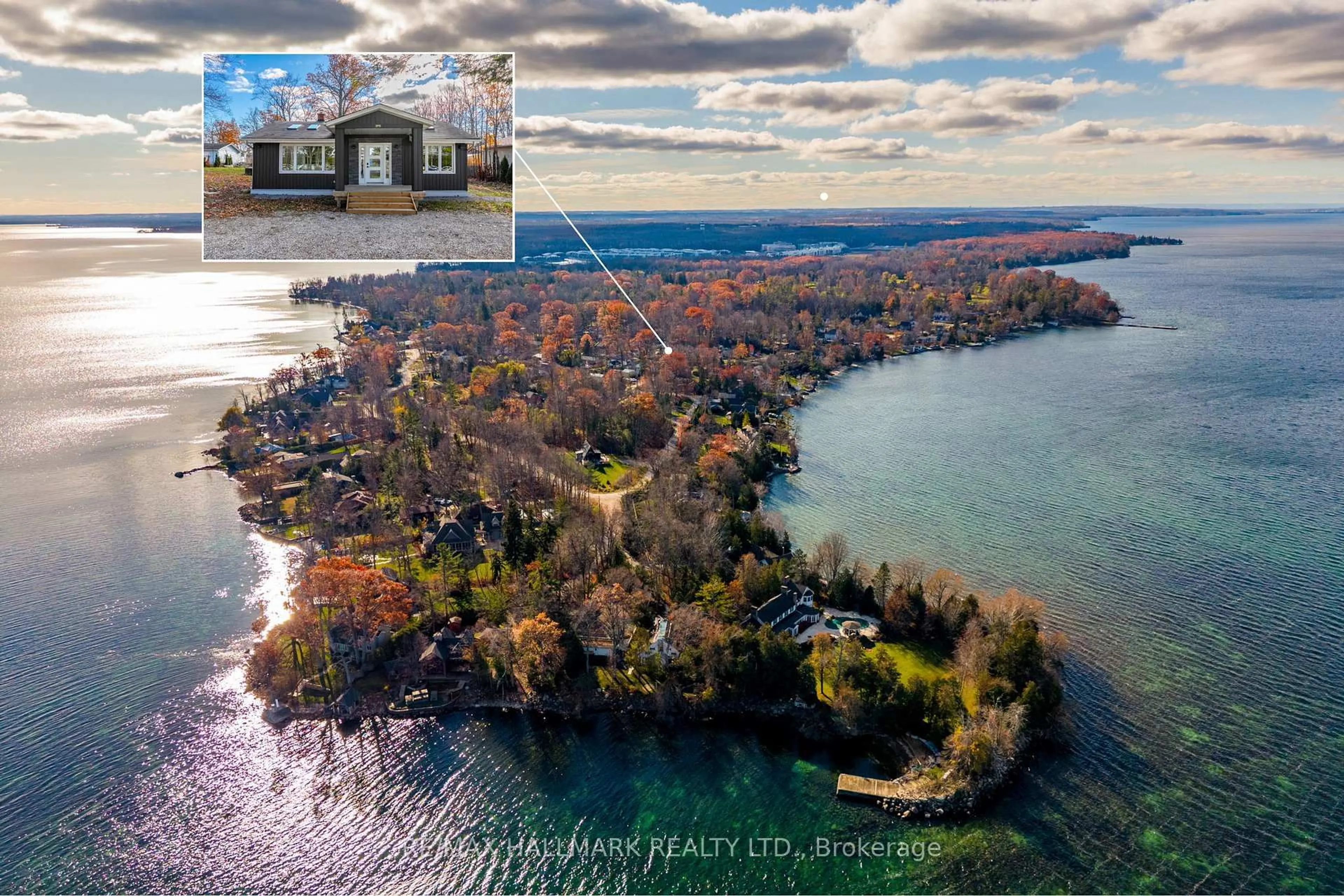 A pic from outside/outdoor area/front of a property/back of a property/a pic from drone, water/lake/river/ocean view for 43 Lakeside Dr, Innisfil Ontario L9S 2T8