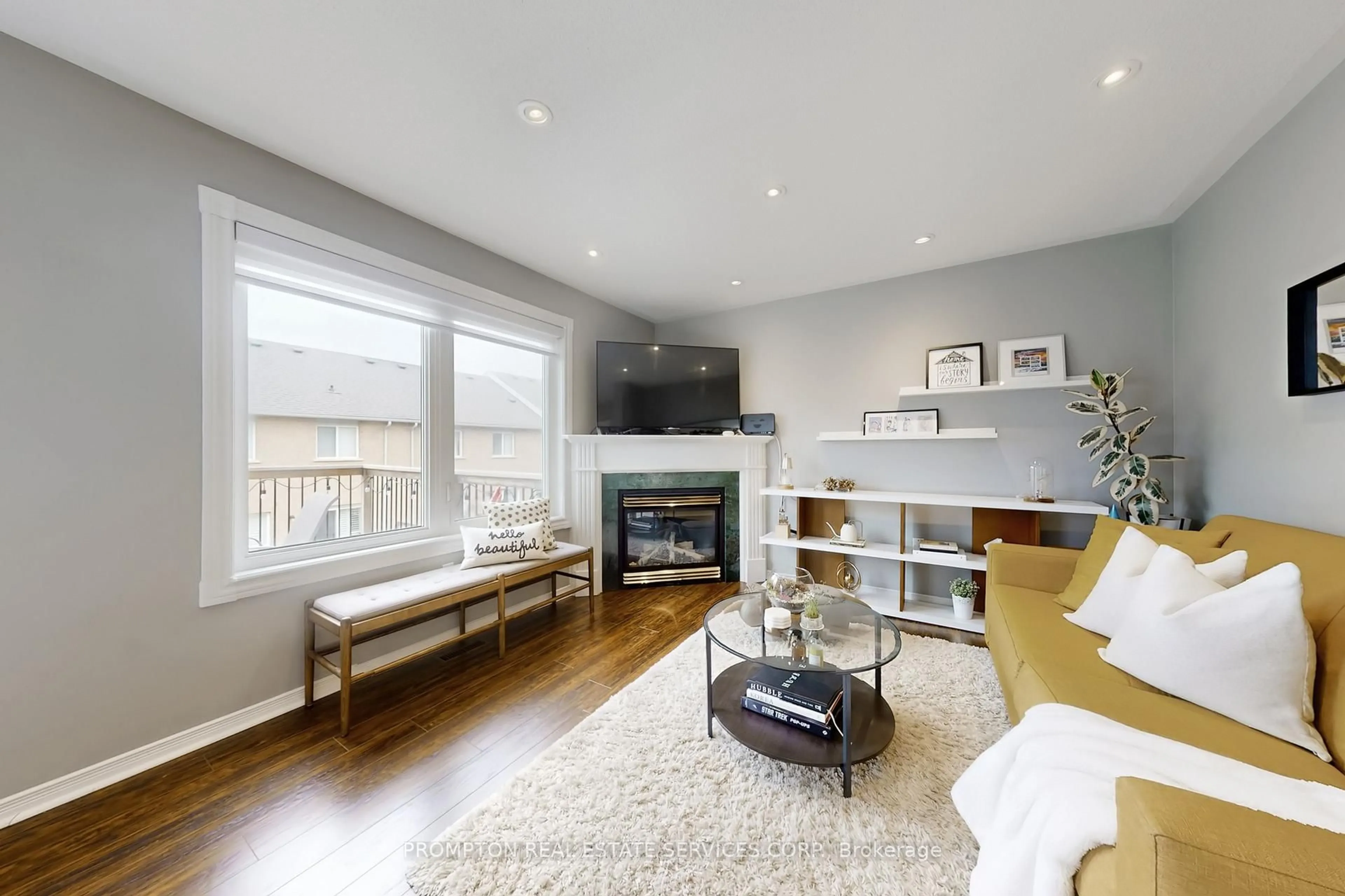 Living room with furniture, wood/laminate floor for 393 Marble Pl, Newmarket Ontario L3X 2P1