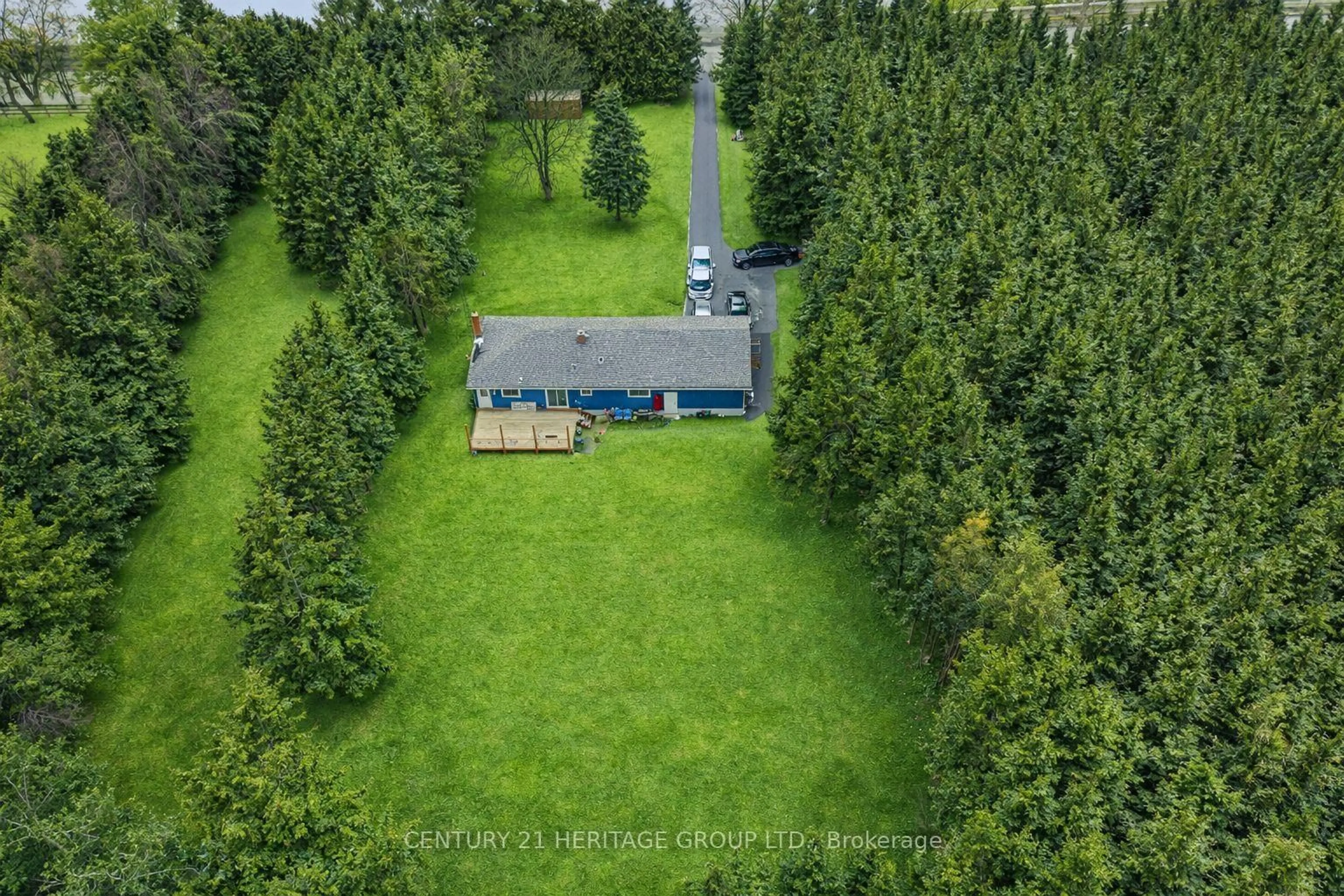 A pic from outside/outdoor area/front of a property/back of a property/a pic from drone, forest/trees view for 5227 3rd Line, New Tecumseth Ontario L0G 1W0