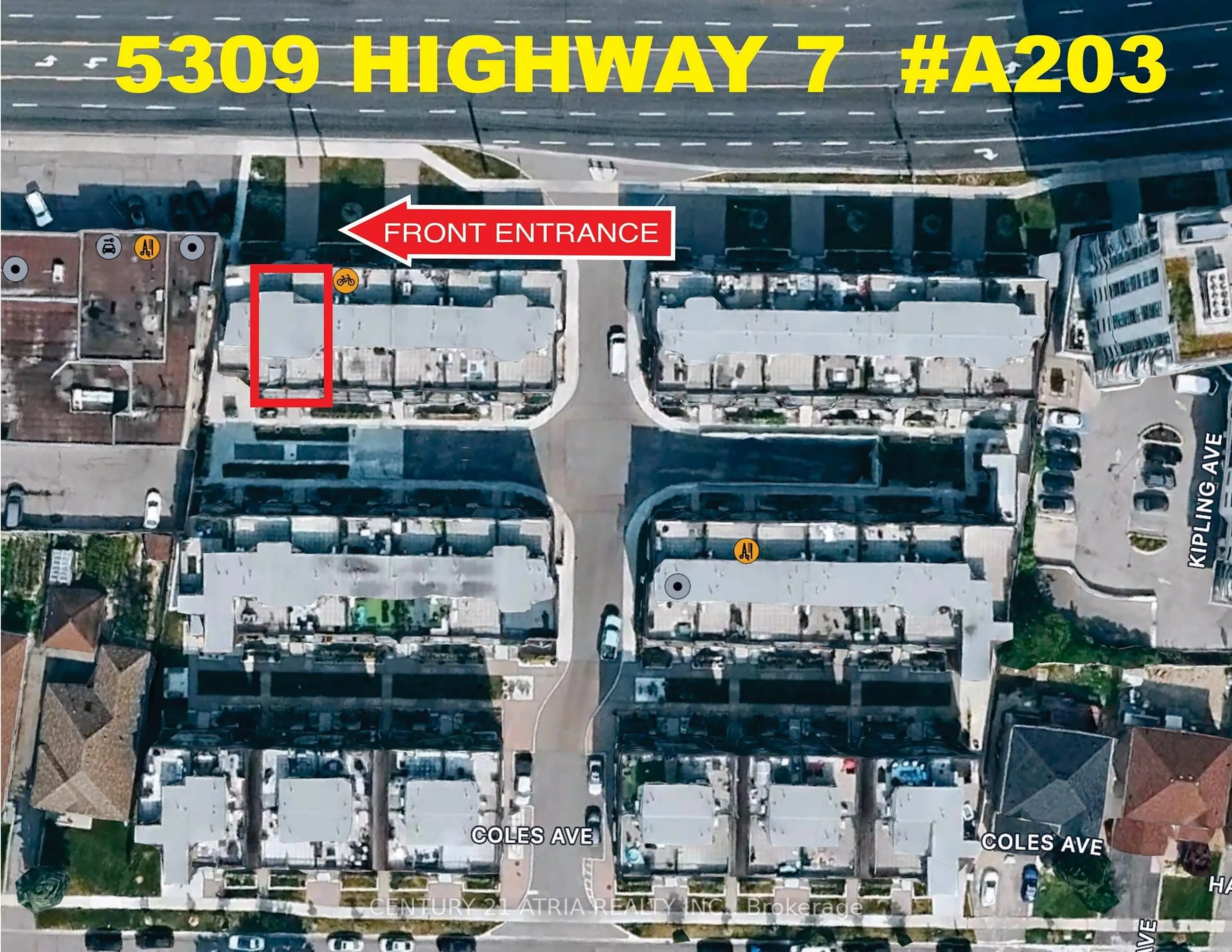 A pic from outside/outdoor area/front of a property/back of a property/a pic from drone, street for 5309 Highway 7 Rd #A203, Vaughan Ontario L4L 0J1