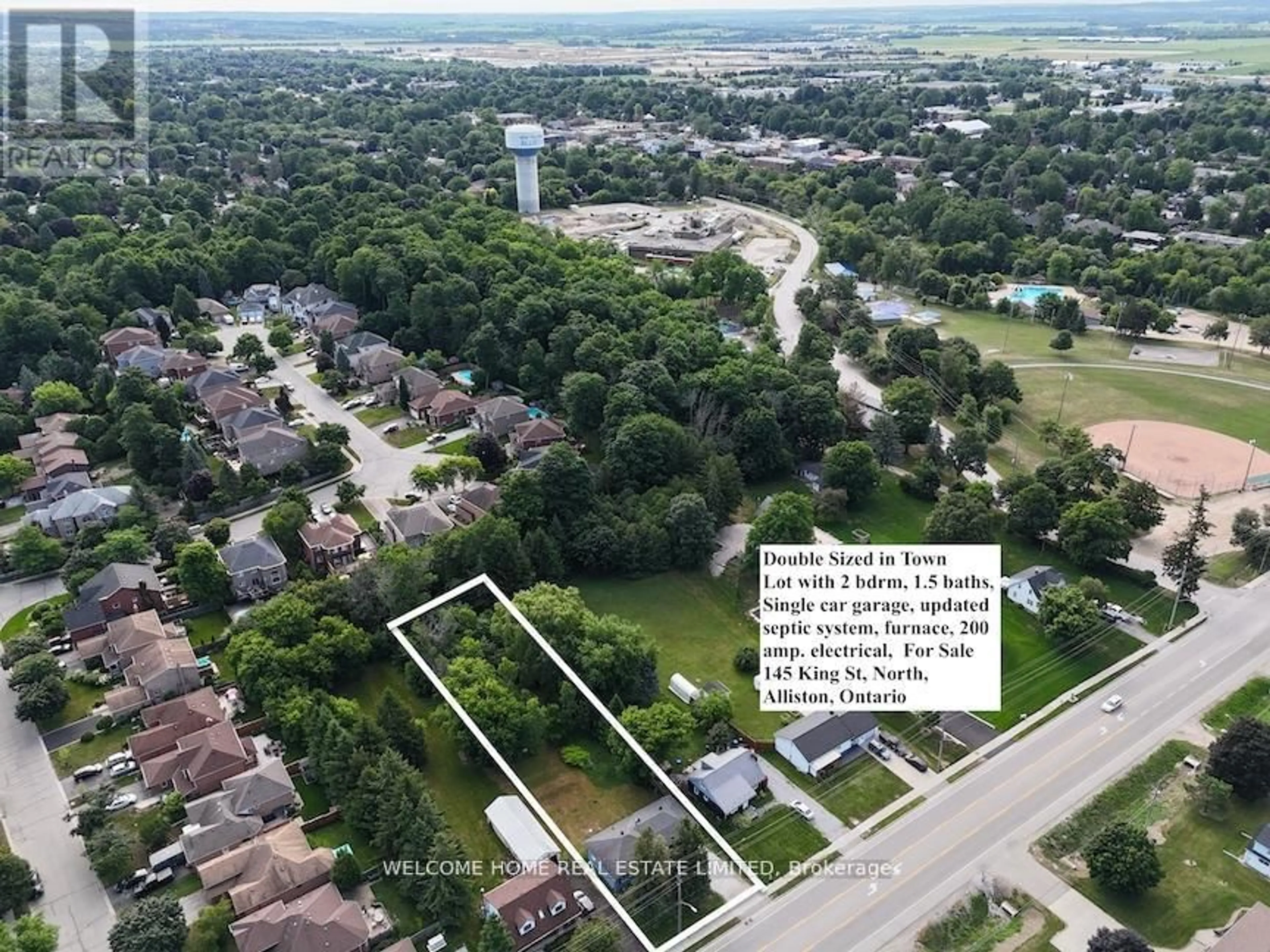 A pic from outside/outdoor area/front of a property/back of a property/a pic from drone, water/lake/river/ocean view for 145 King St, New Tecumseth Ontario L9R 1N7