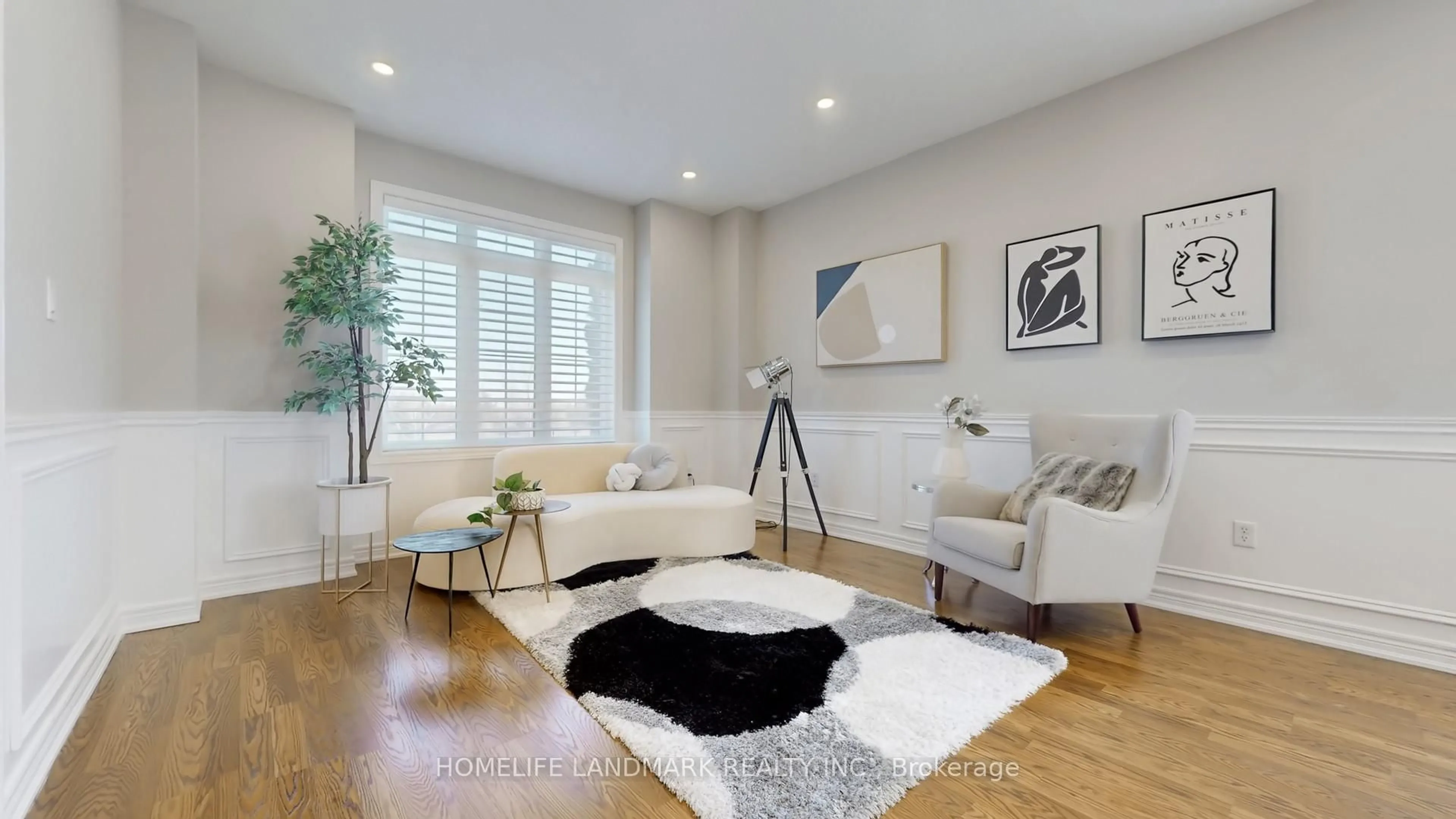 Living room with furniture, wood/laminate floor for 13 Woodway Lane, Markham Ontario L6B 0N4