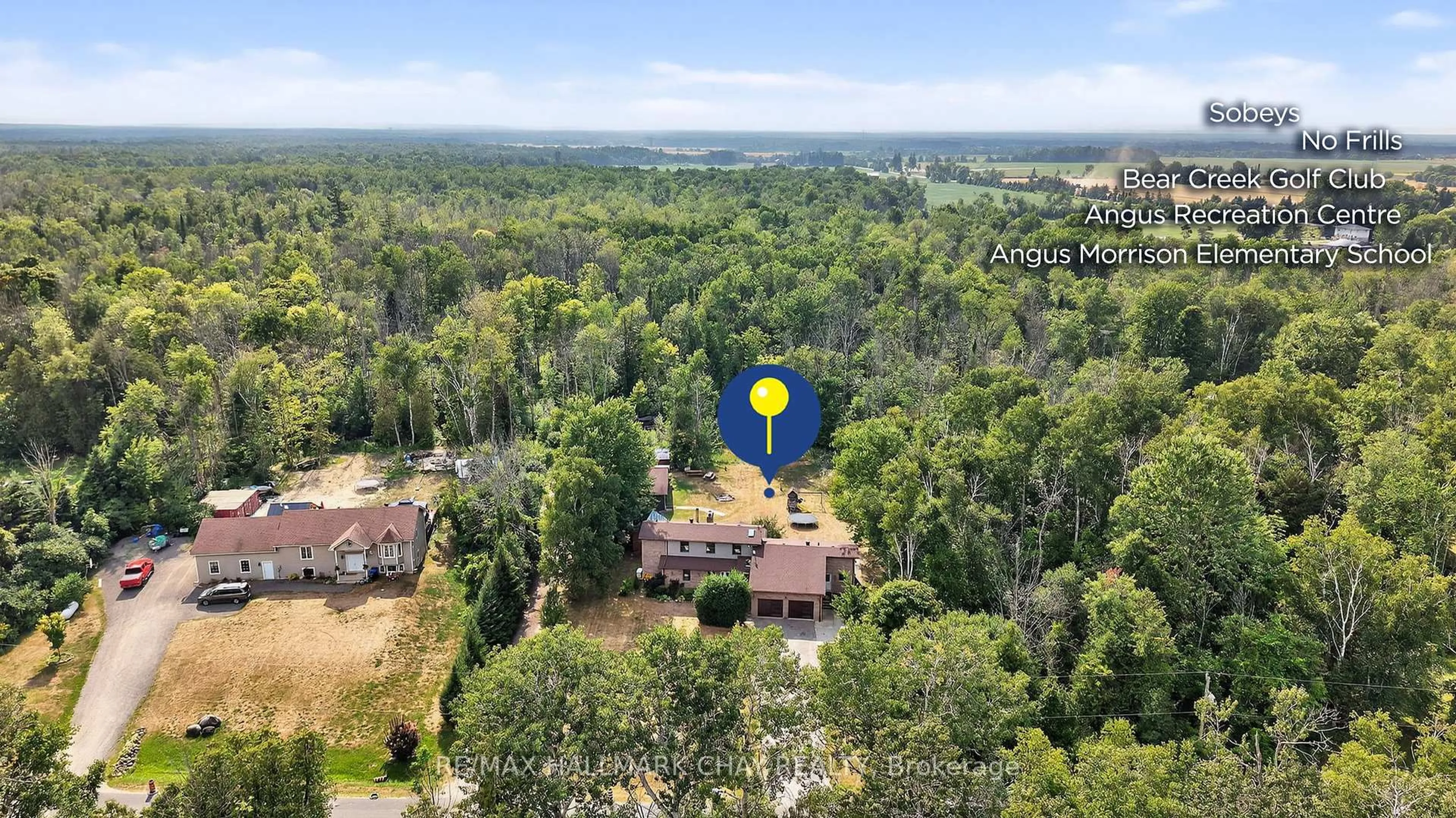 A pic from outside/outdoor area/front of a property/back of a property/a pic from drone, forest/trees view for 7950 8th Line, Essa Ontario L0M 1T0