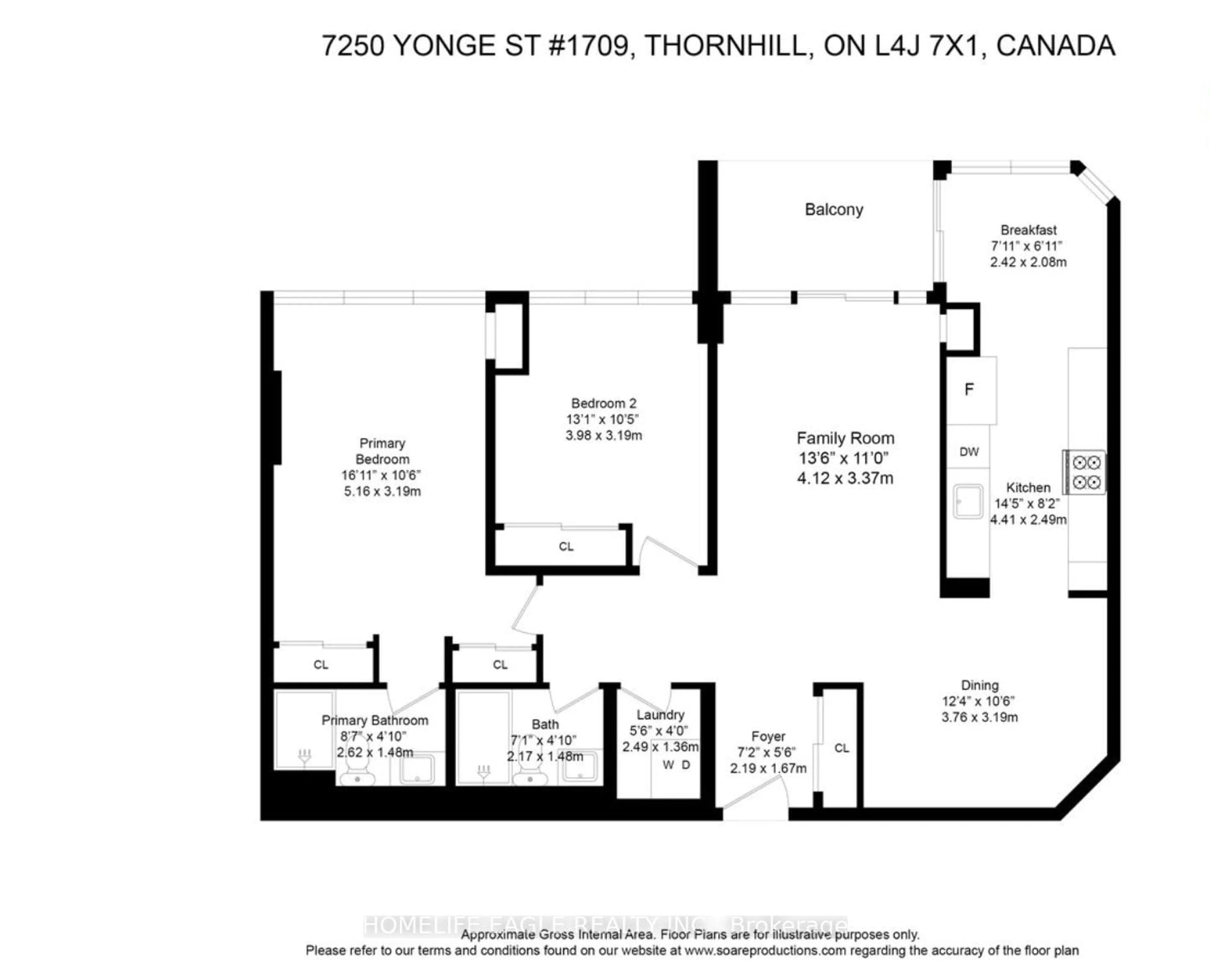 Floor plan for 7250 Yonge St #1709, Vaughan Ontario L4J 7X1