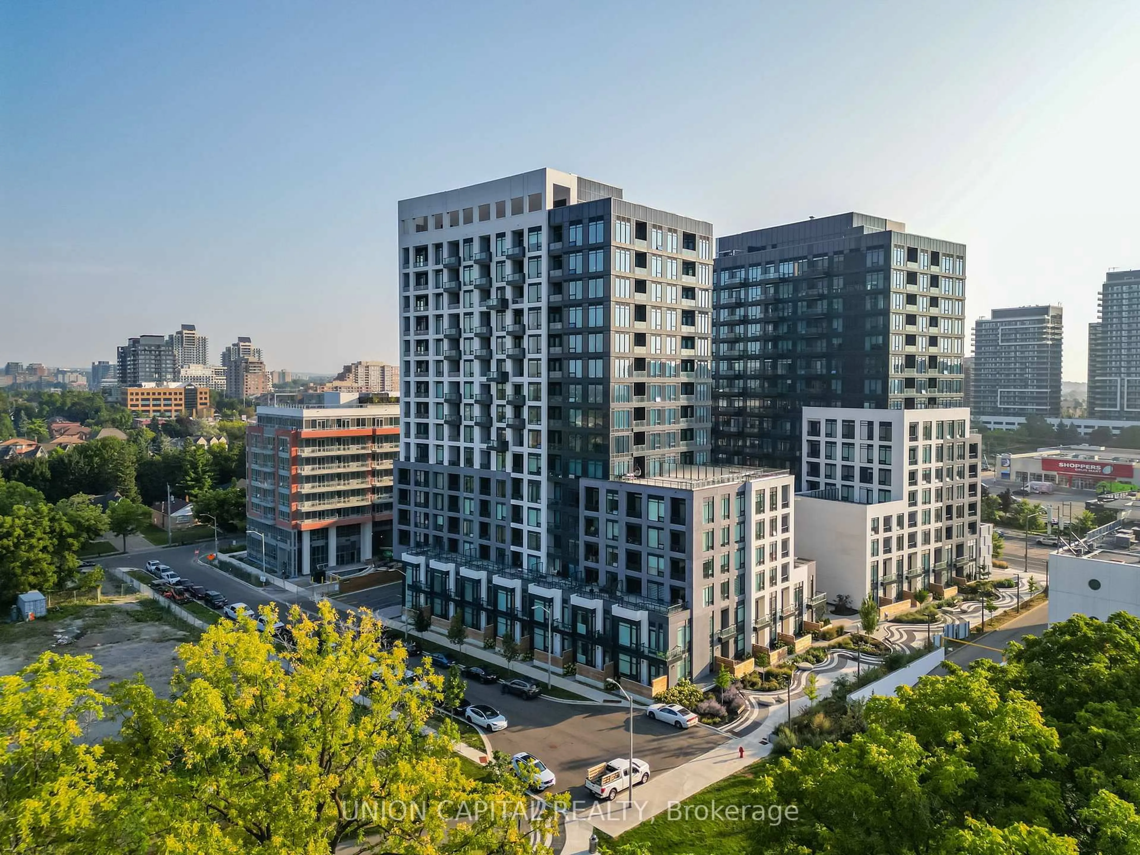 A pic from outside/outdoor area/front of a property/back of a property/a pic from drone, city buildings view from balcony for 3 Rosewater St #601W, Richmond Hill Ontario L4C 5T6