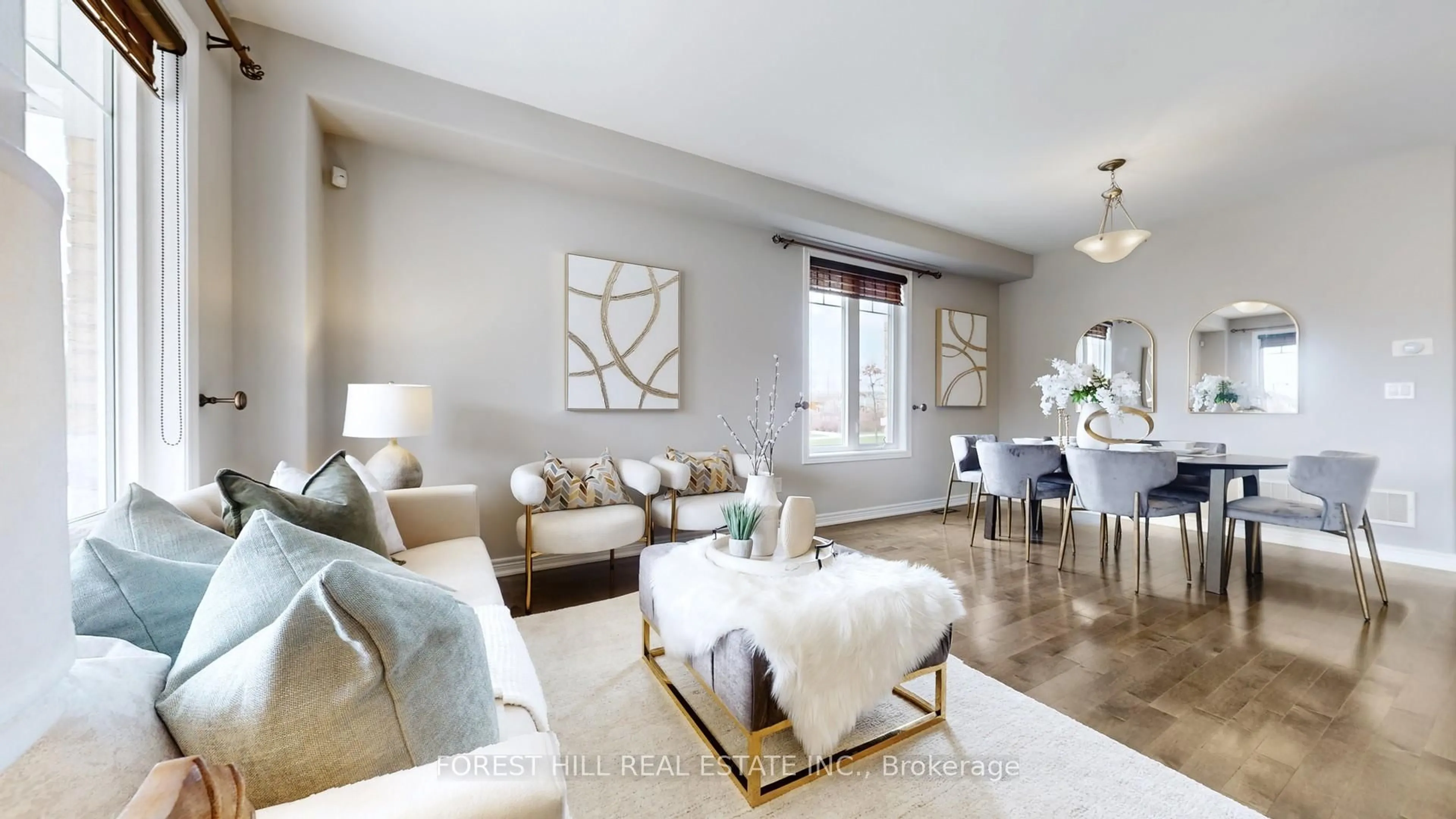 Living room with furniture, wood/laminate floor for 51 Farmhouse Cres, Richmond Hill Ontario L4E 0M1