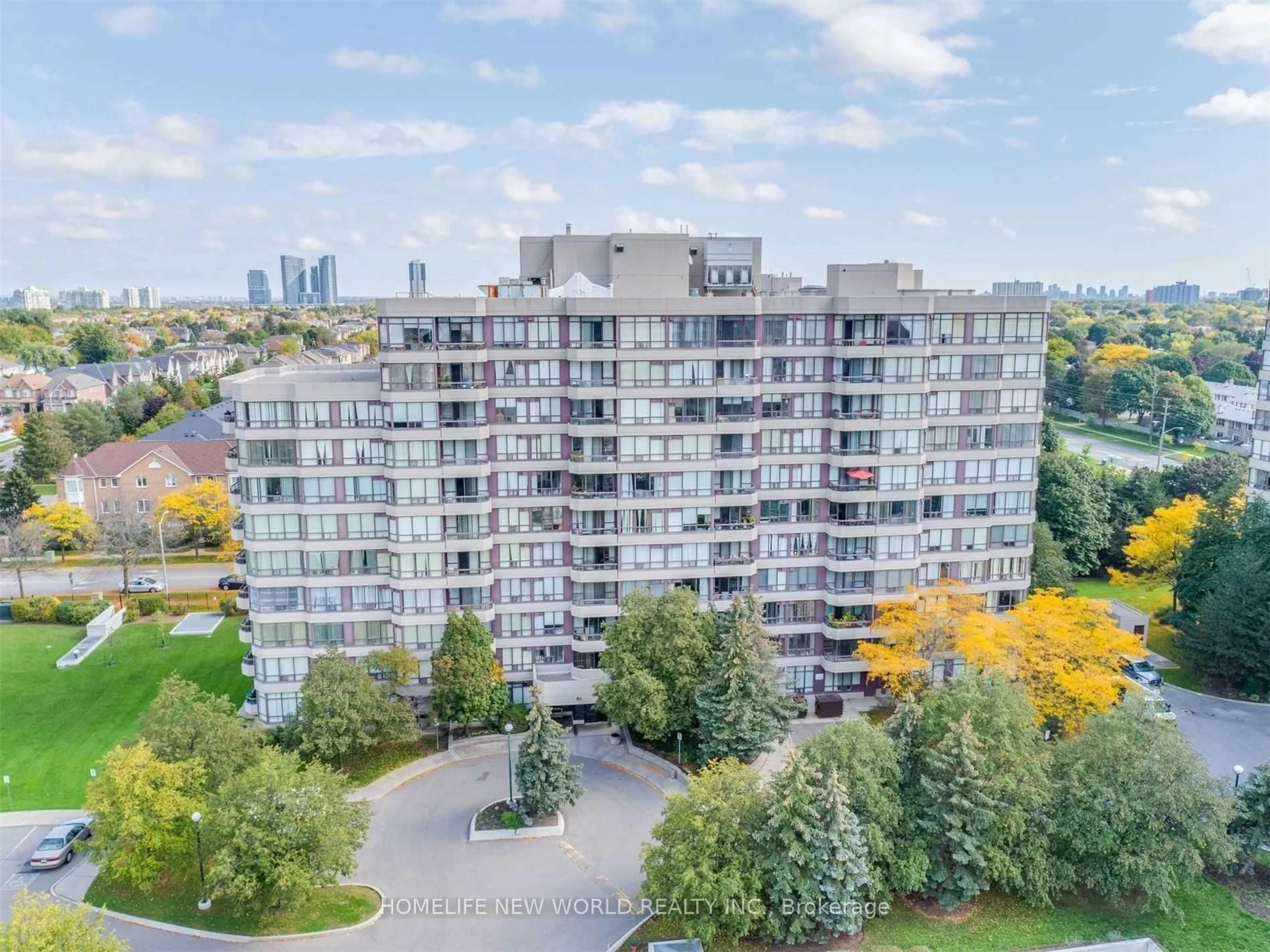 A pic from outside/outdoor area/front of a property/back of a property/a pic from drone, city buildings view from balcony for 81 Townsgate Dr #205, Vaughan Ontario L4J 8E6