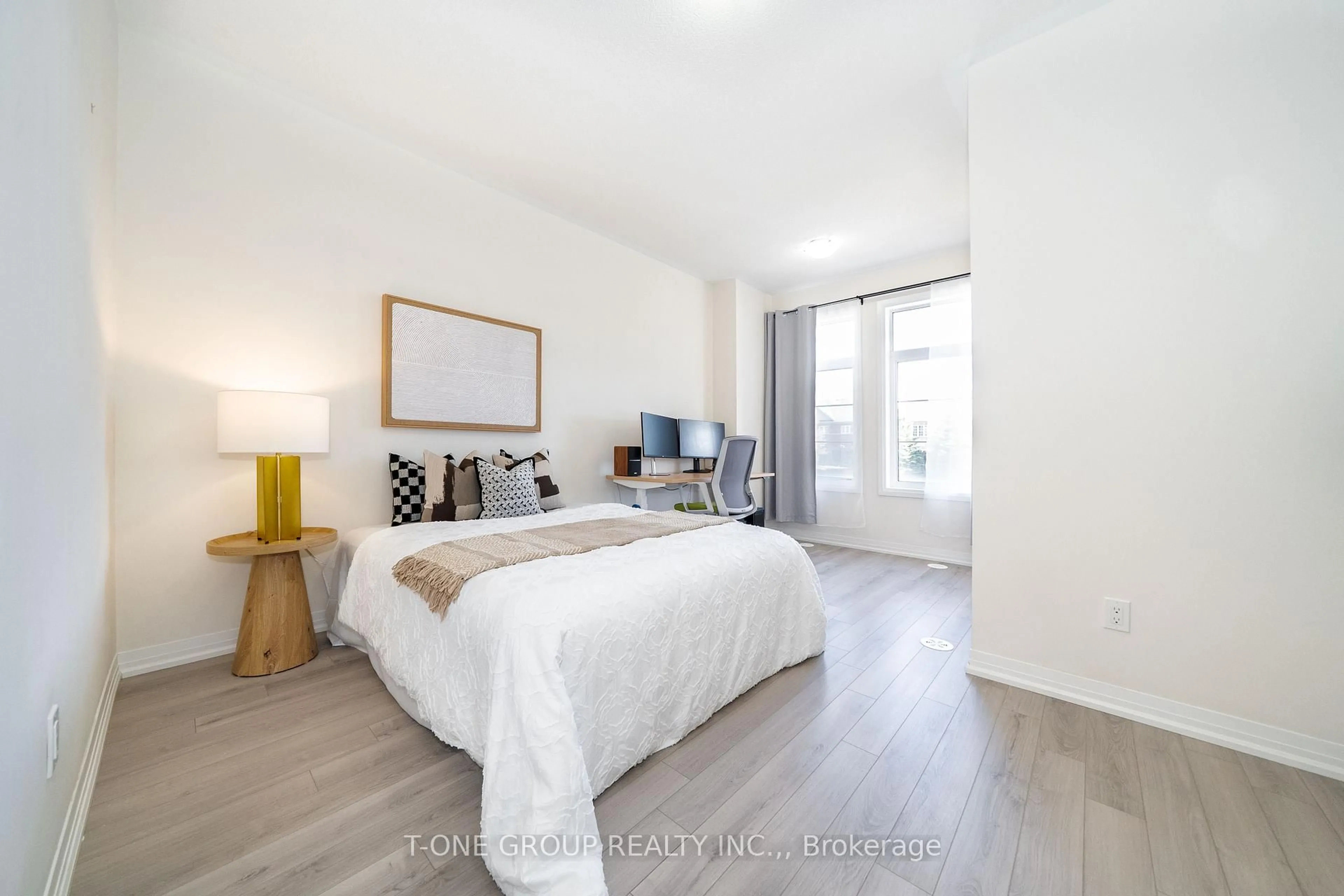 Bedroom with bed, wood/laminate floor for 9 Carneros Way, Markham Ontario L6B 1R2