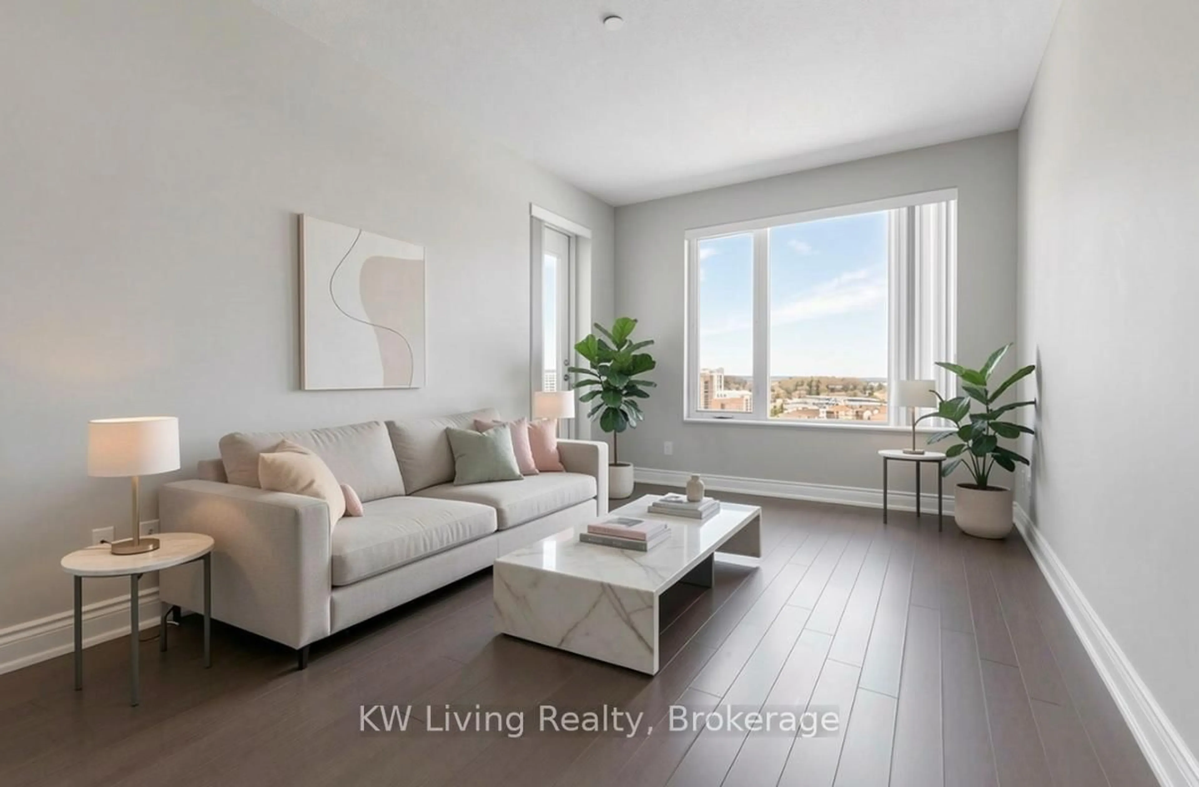 Living room with furniture, wood/laminate floor for 277 South Park Rd #1202, Markham Ontario L3T 0B7