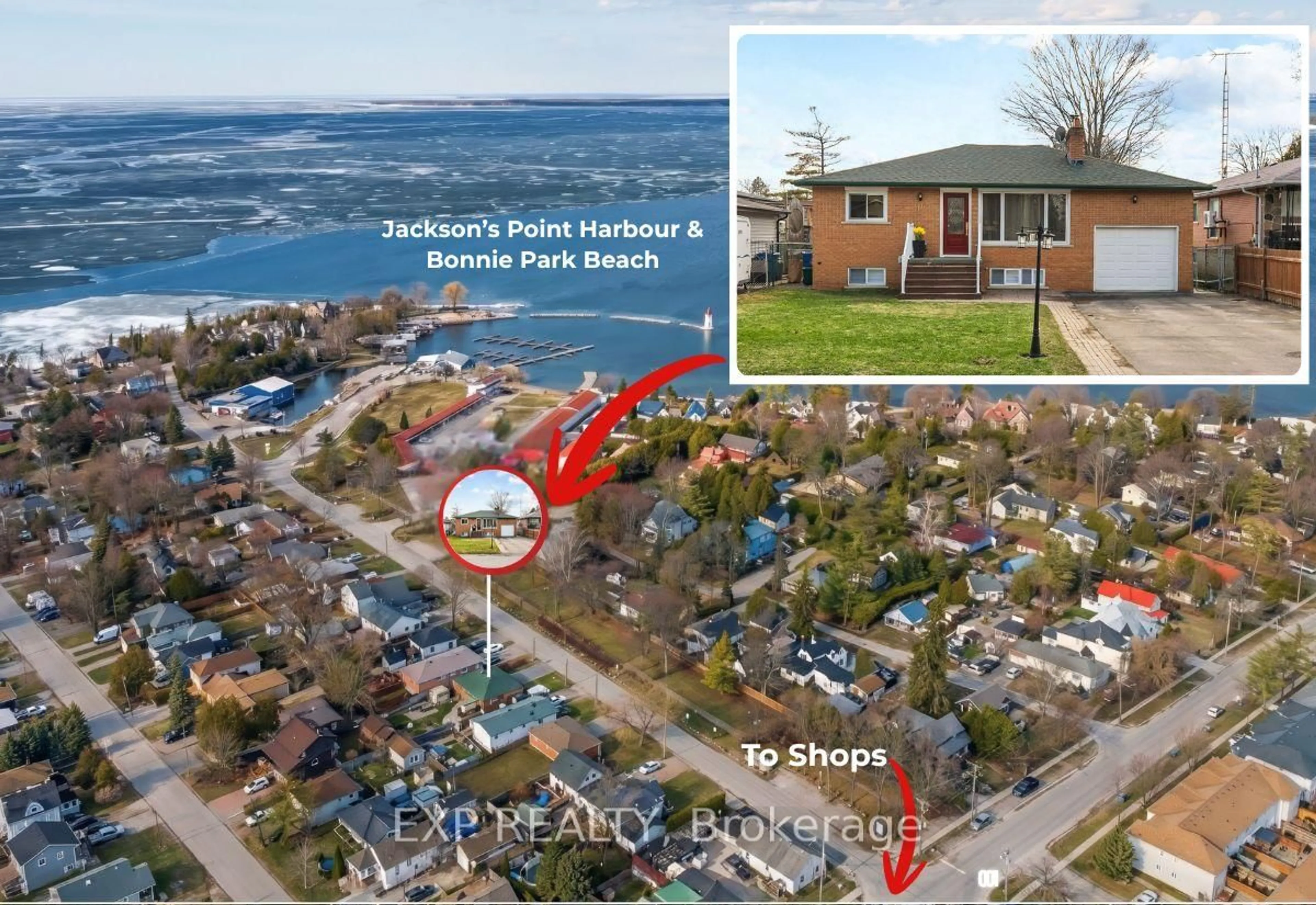 A pic from outside/outdoor area/front of a property/back of a property/a pic from drone, water/lake/river/ocean view for 16 Lorne St, Georgina Ontario L0E 1L0