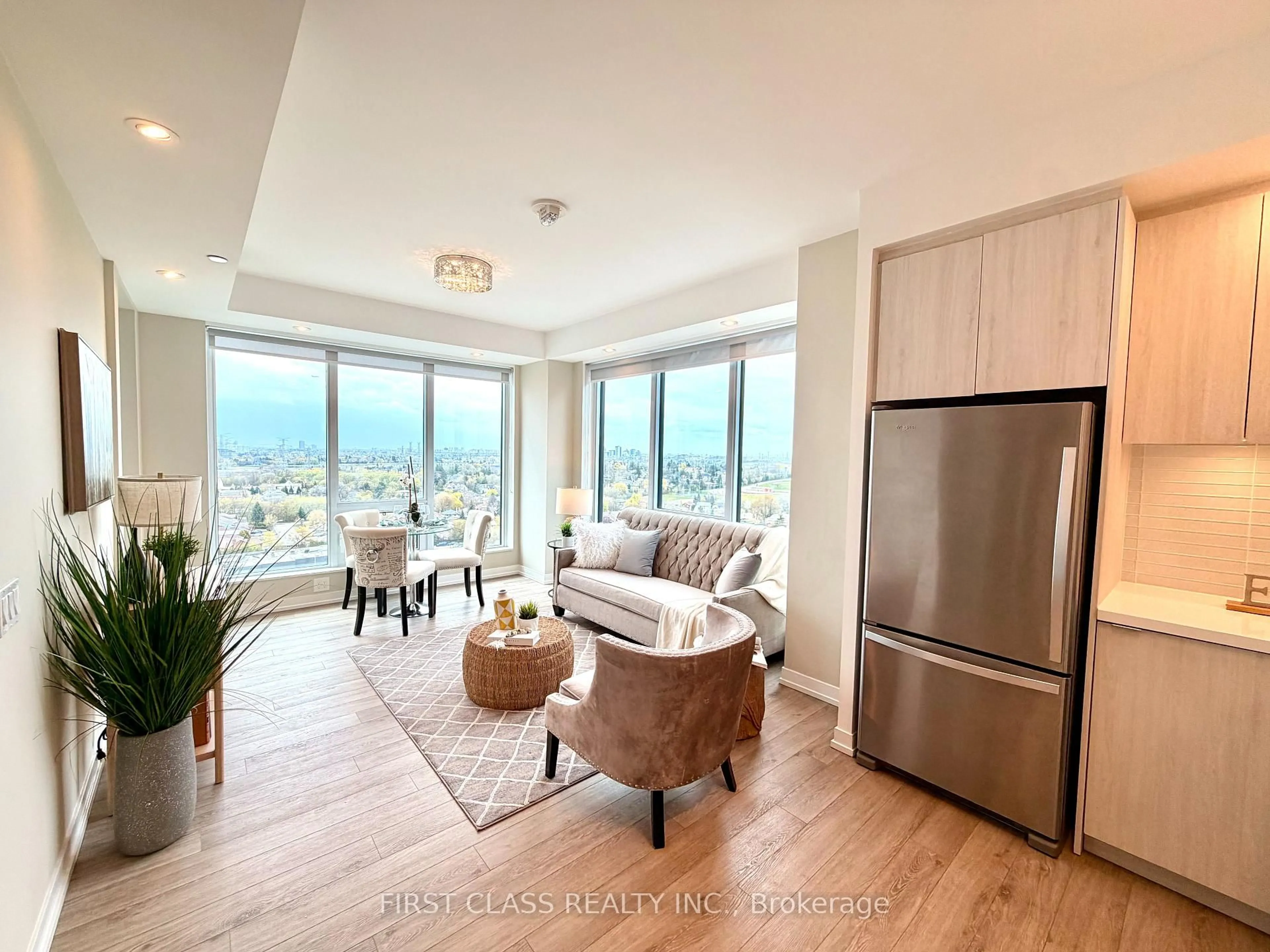 Living room with furniture, wood/laminate floor for 8868 Yonge St #1508, Richmond Hill Ontario L4C 1Z8