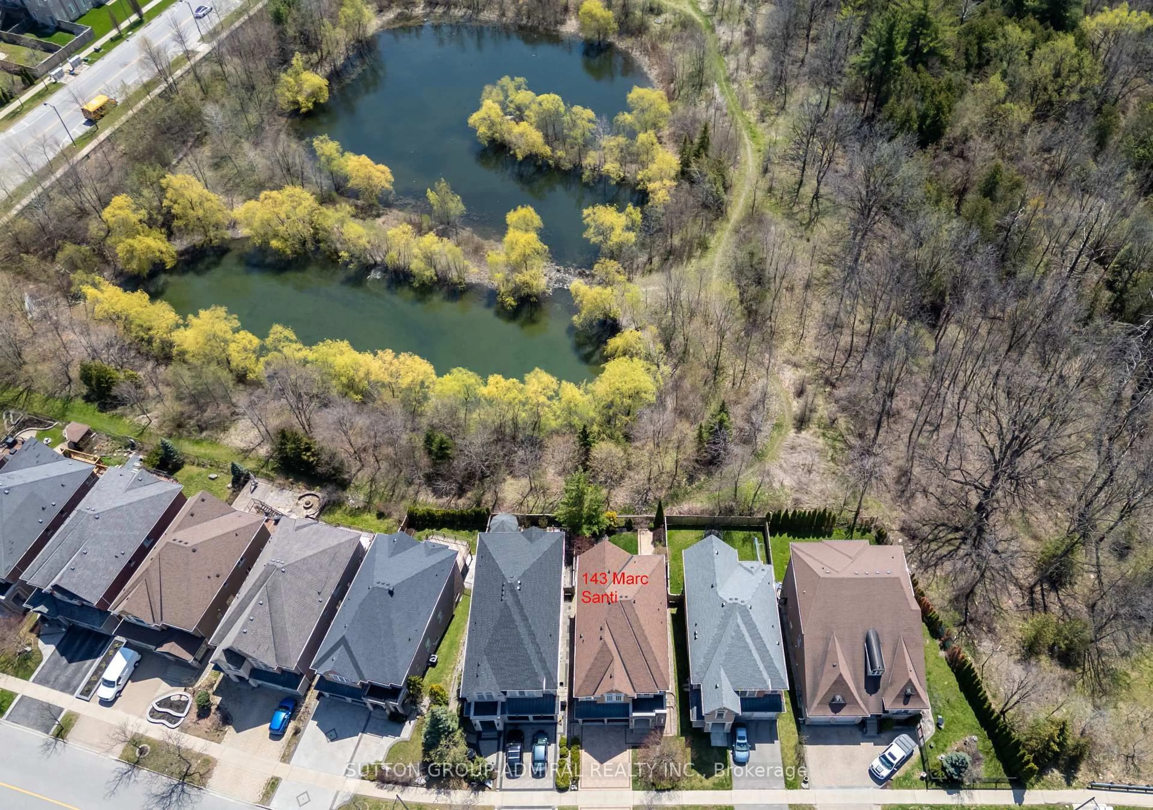 A pic from outside/outdoor area/front of a property/back of a property/a pic from drone, water/lake/river/ocean view for 143 Marc Santi Blvd, Vaughan Ontario L6A 0K7