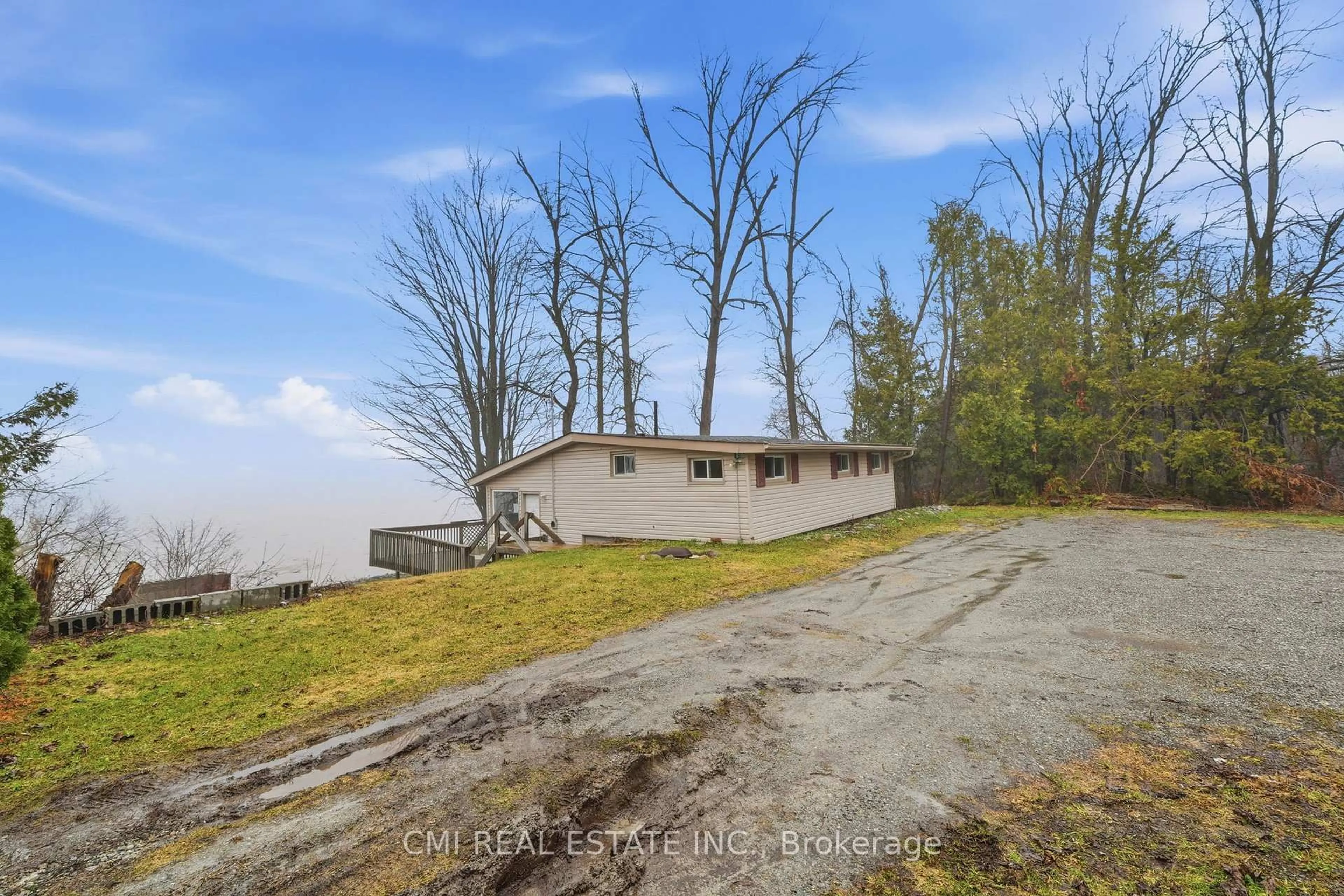 A pic from outside/outdoor area/front of a property/back of a property/a pic from drone, water/lake/river/ocean view for 100 Alsops Beach Rd, Brock Ontario L0K 1A0