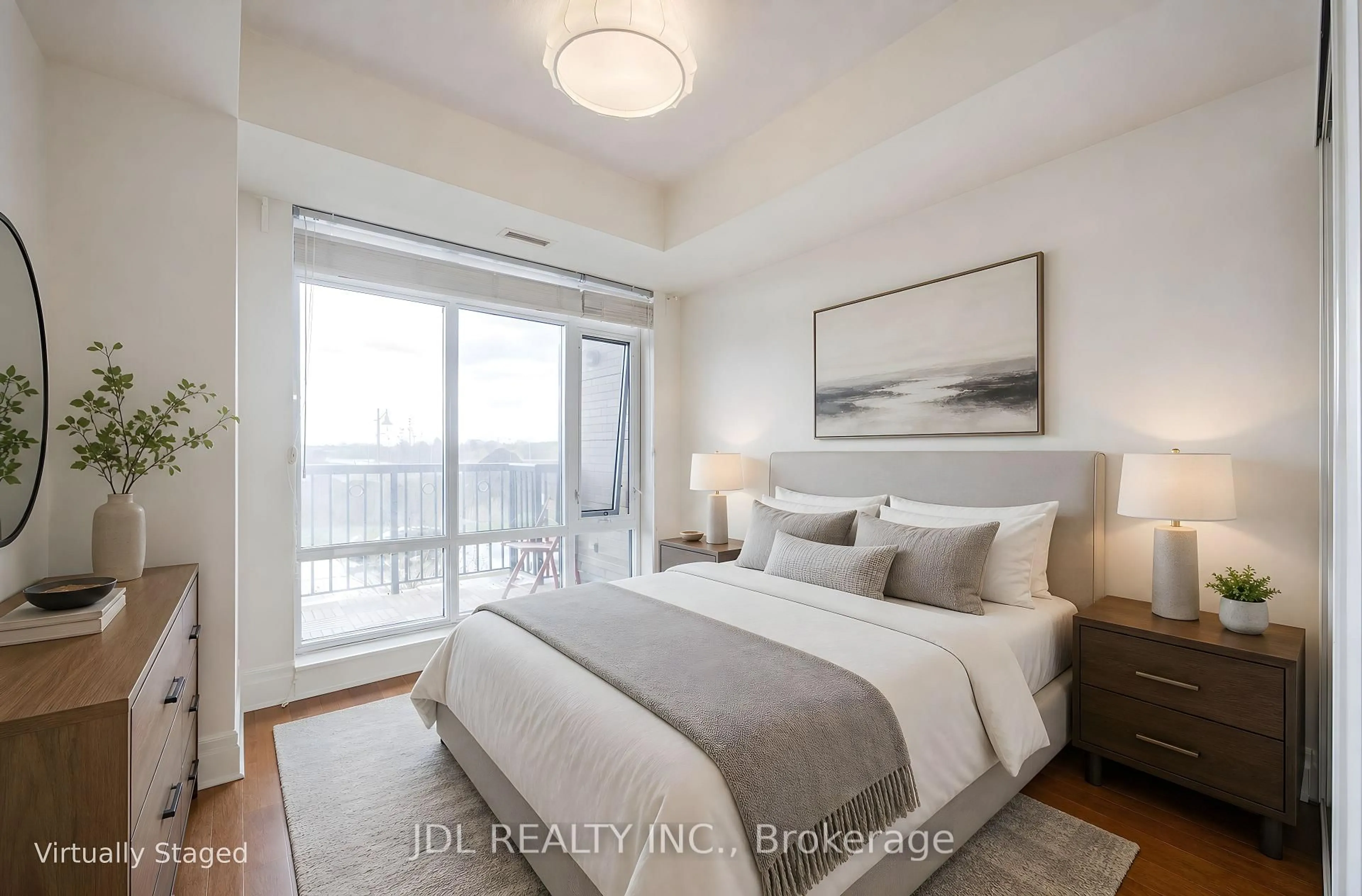 Bedroom with bed, wood/laminate floor for 111 Upper Duke Cres #214, Markham Ontario L6G 0C8