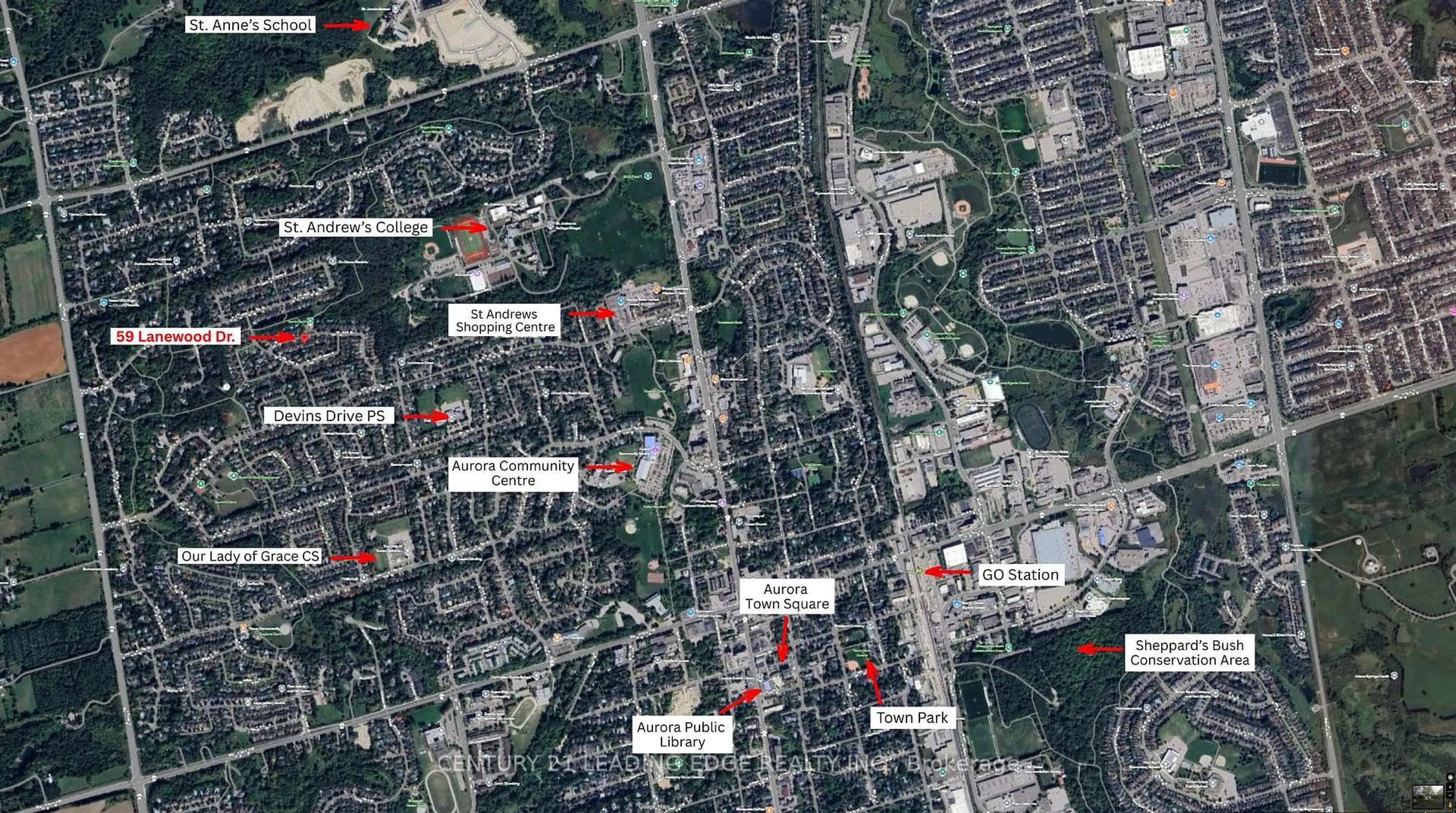Picture of a map for 59 Lanewood Dr, Aurora Ontario L4G 4V4