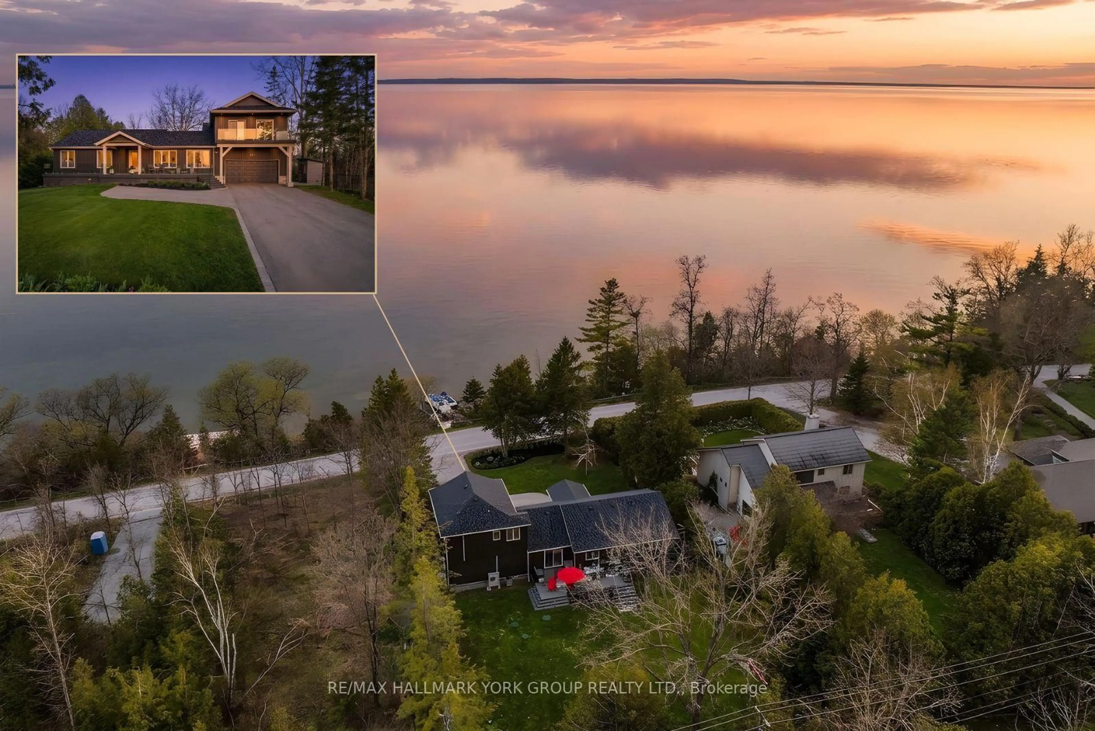 A pic from outside/outdoor area/front of a property/back of a property/a pic from drone, water/lake/river/ocean view for 281 Hedge Rd, Georgina Ontario L0E 1R0