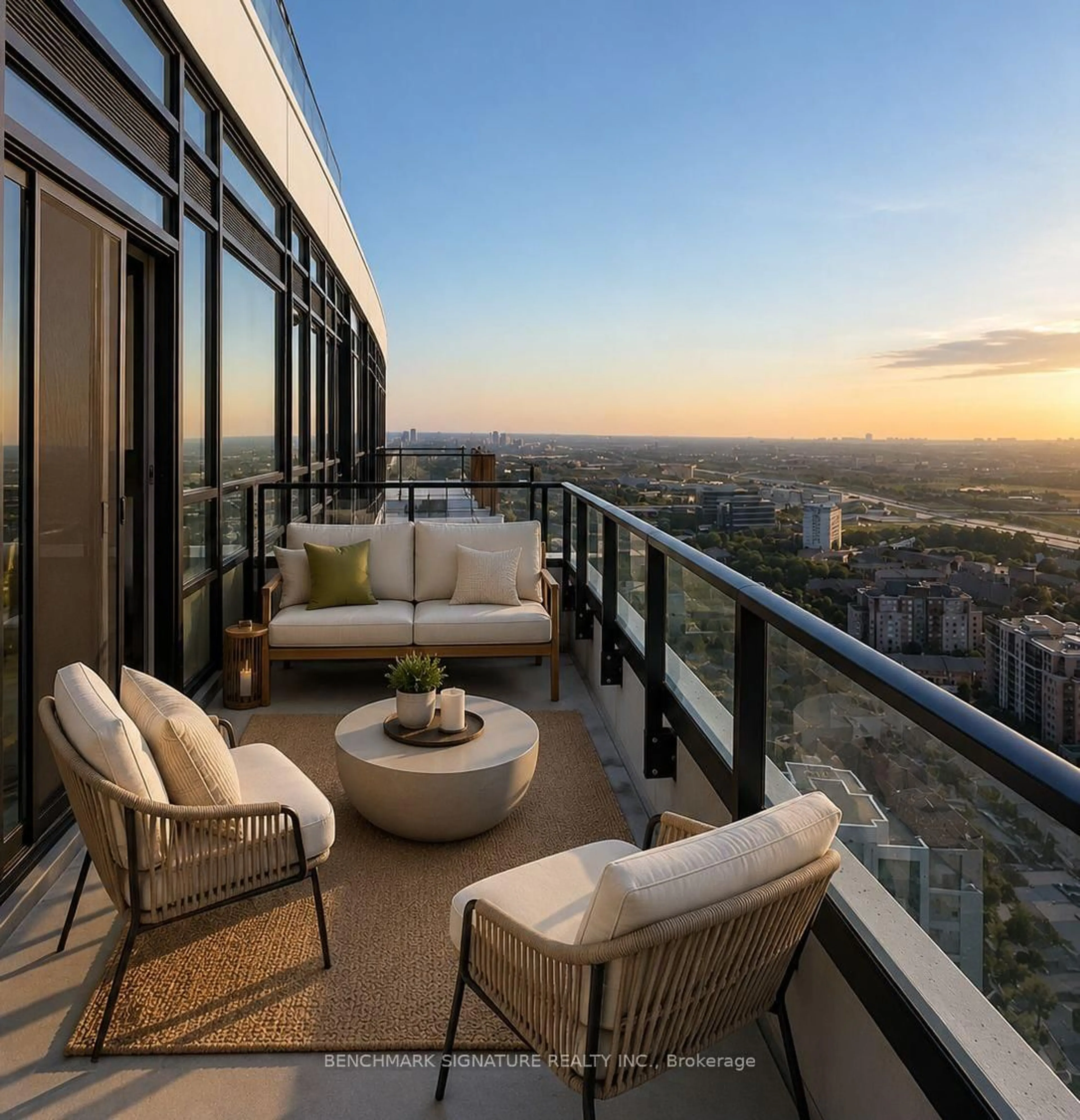 Balcony in the apartment, city buildings view from balcony for 38 Gandhi Lane #3605, Markham Ontario L3T 0G9