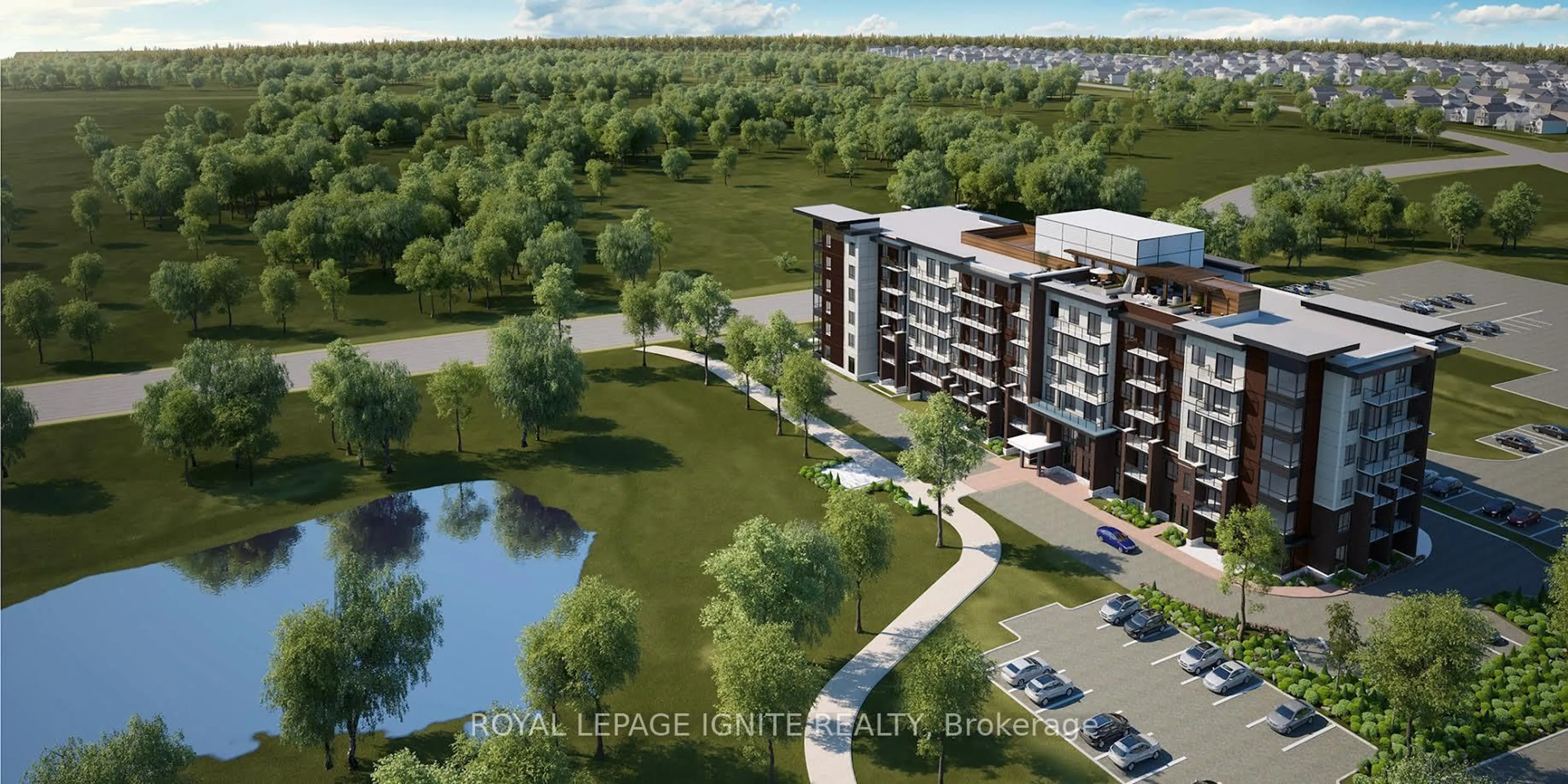 A pic from outside/outdoor area/front of a property/back of a property/a pic from drone, water/lake/river/ocean view for 9700 Ninth Line Rd #515, Markham Ontario L6B 1R7