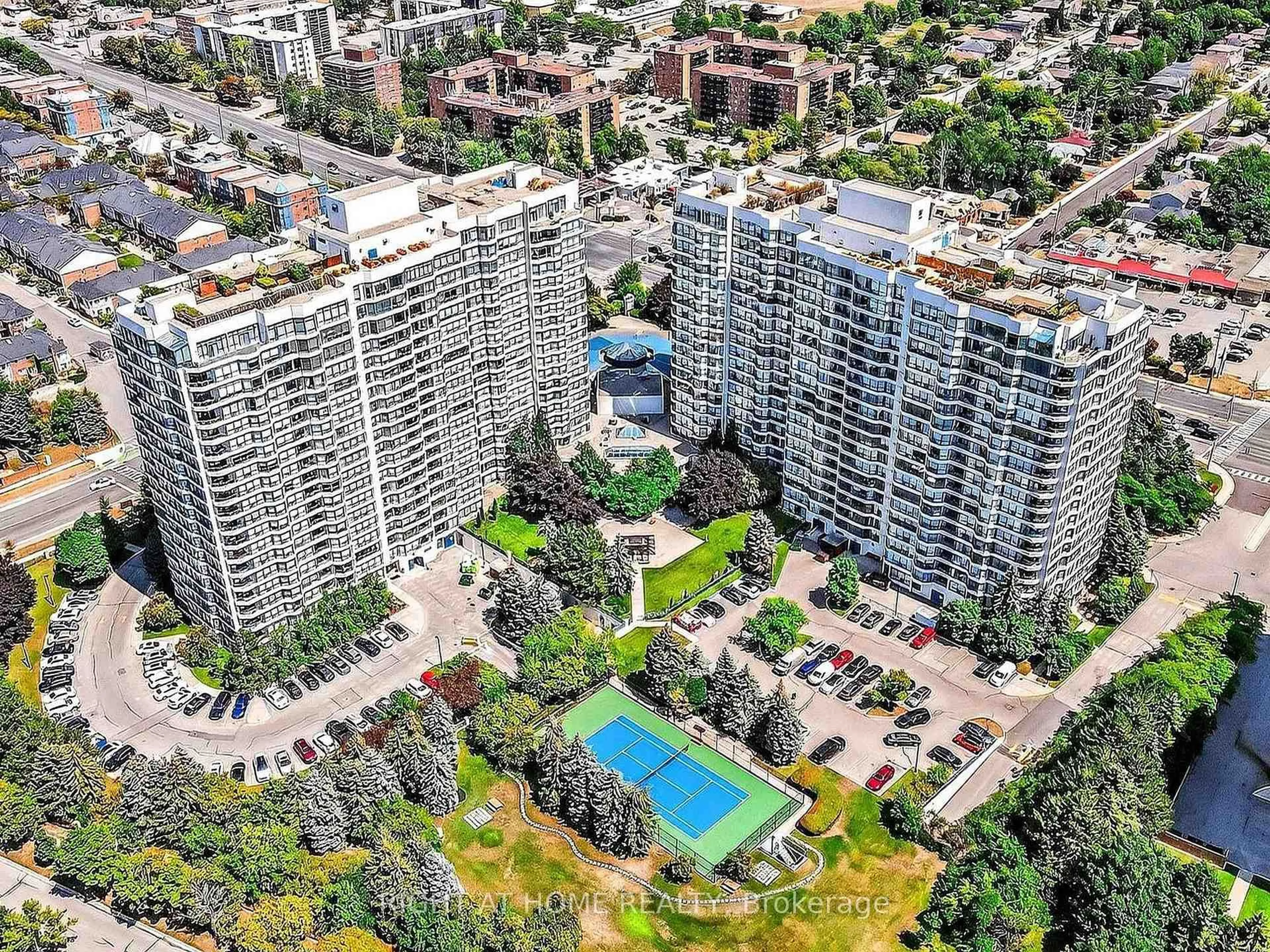 A pic from outside/outdoor area/front of a property/back of a property/a pic from drone, city buildings view from balcony for 1 Clark Ave #402, Vaughan Ontario L4J 7Y6