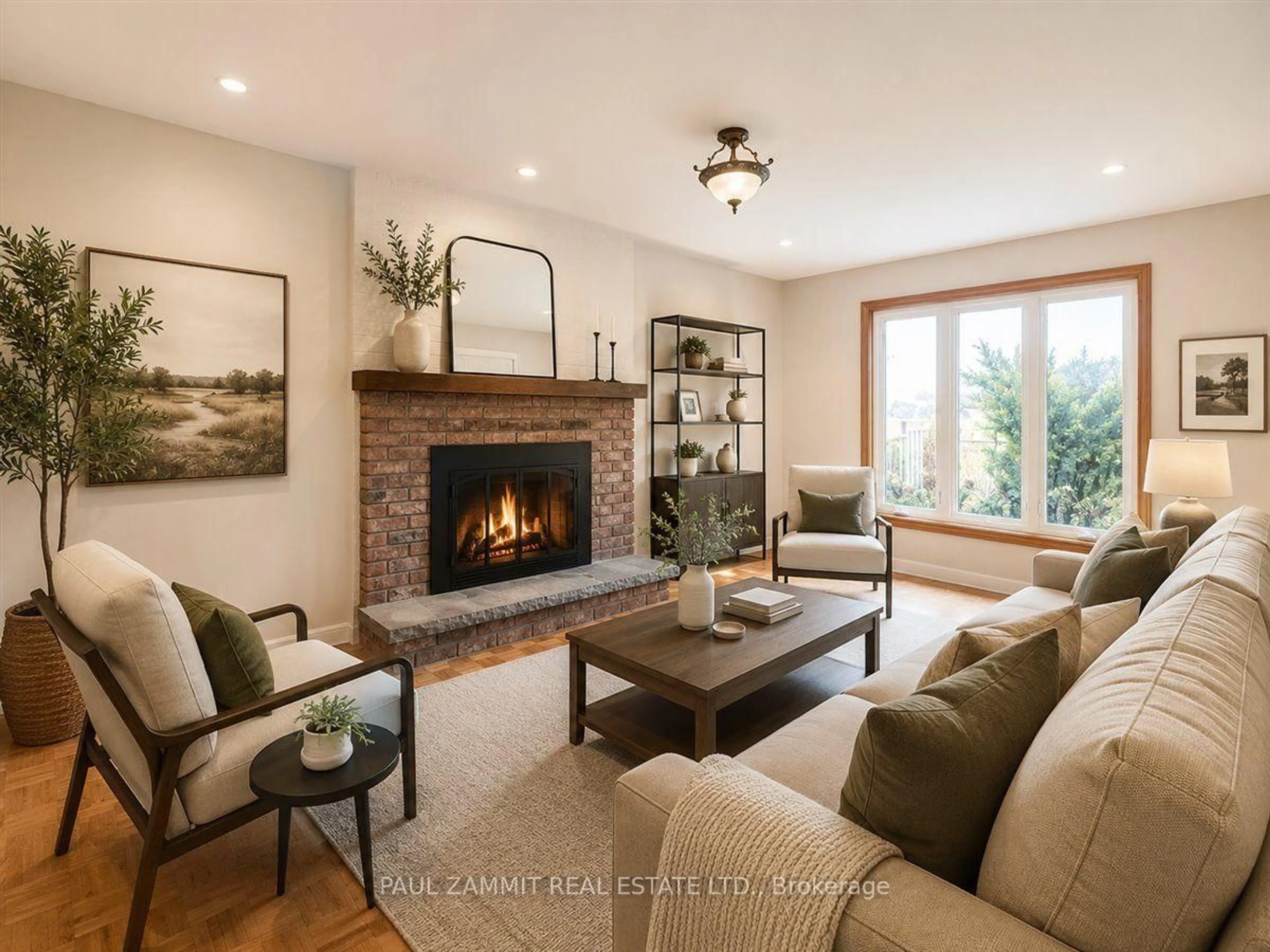 Living room with furniture, wood/laminate floor for 27 Sycamore Dr, Markham Ontario L3T 5V3