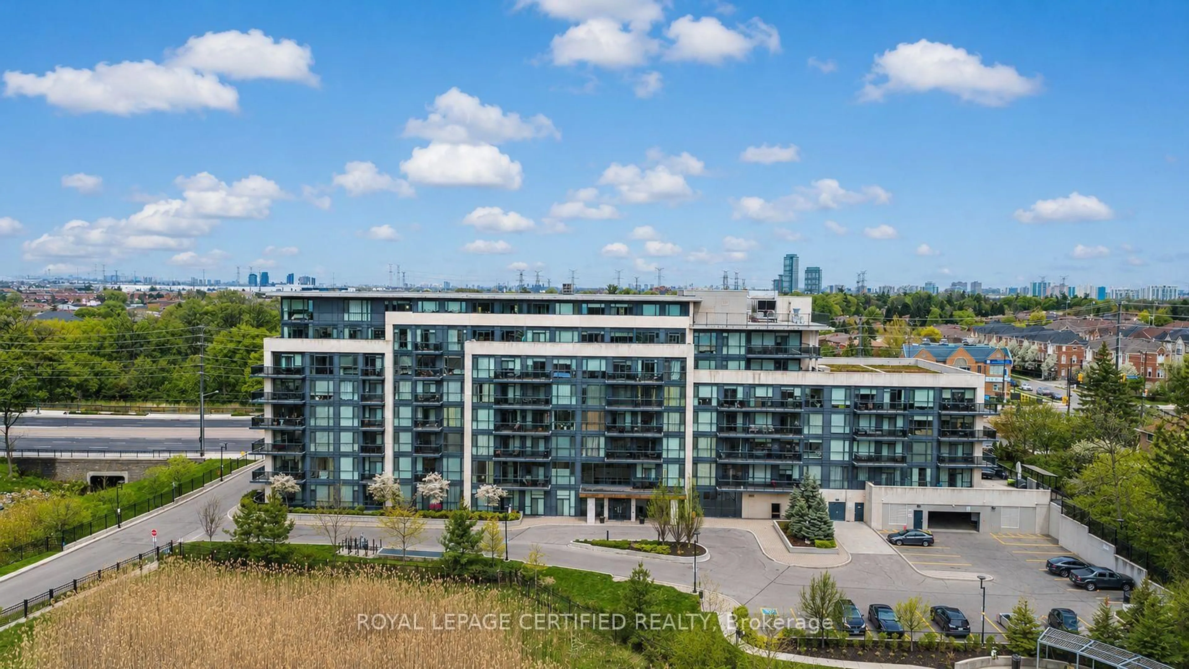 A pic from outside/outdoor area/front of a property/back of a property/a pic from drone, city buildings view from balcony for 4700 Highway 7 #711, Vaughan Ontario L4L 0B4