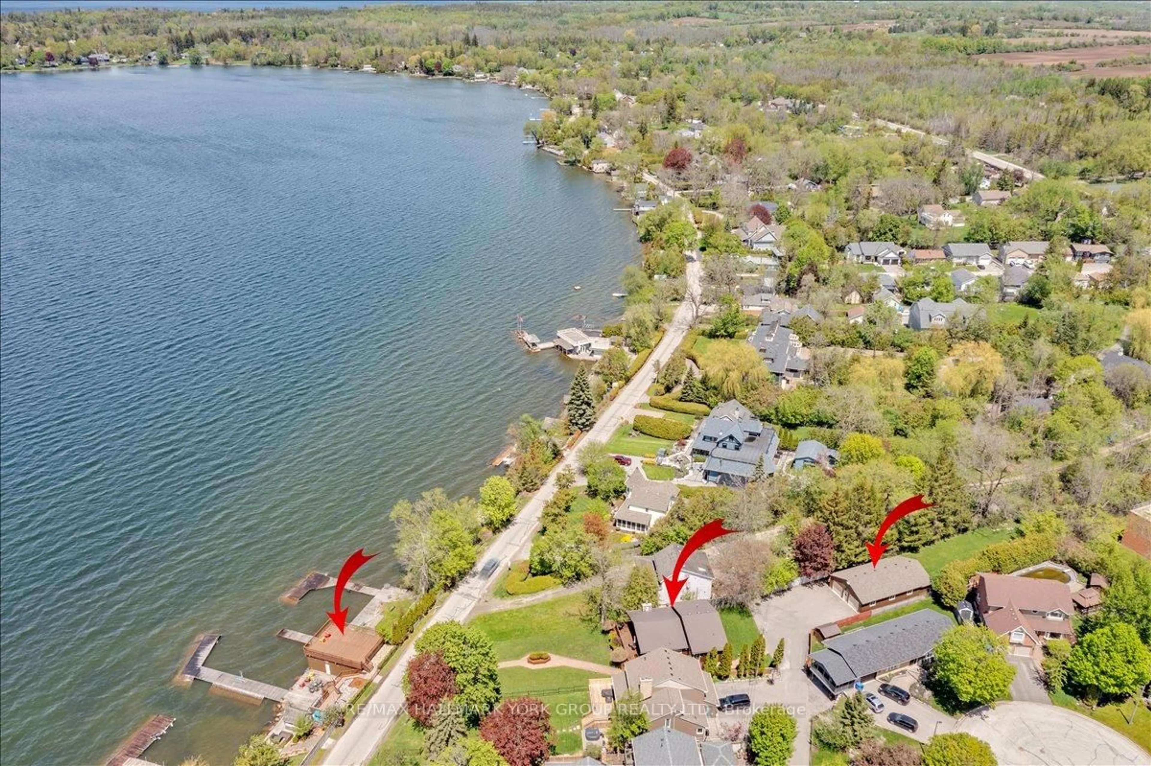 A pic from outside/outdoor area/front of a property/back of a property/a pic from drone, water/lake/river/ocean view for 229 Lake Dr, Georgina Ontario L4P 3C8