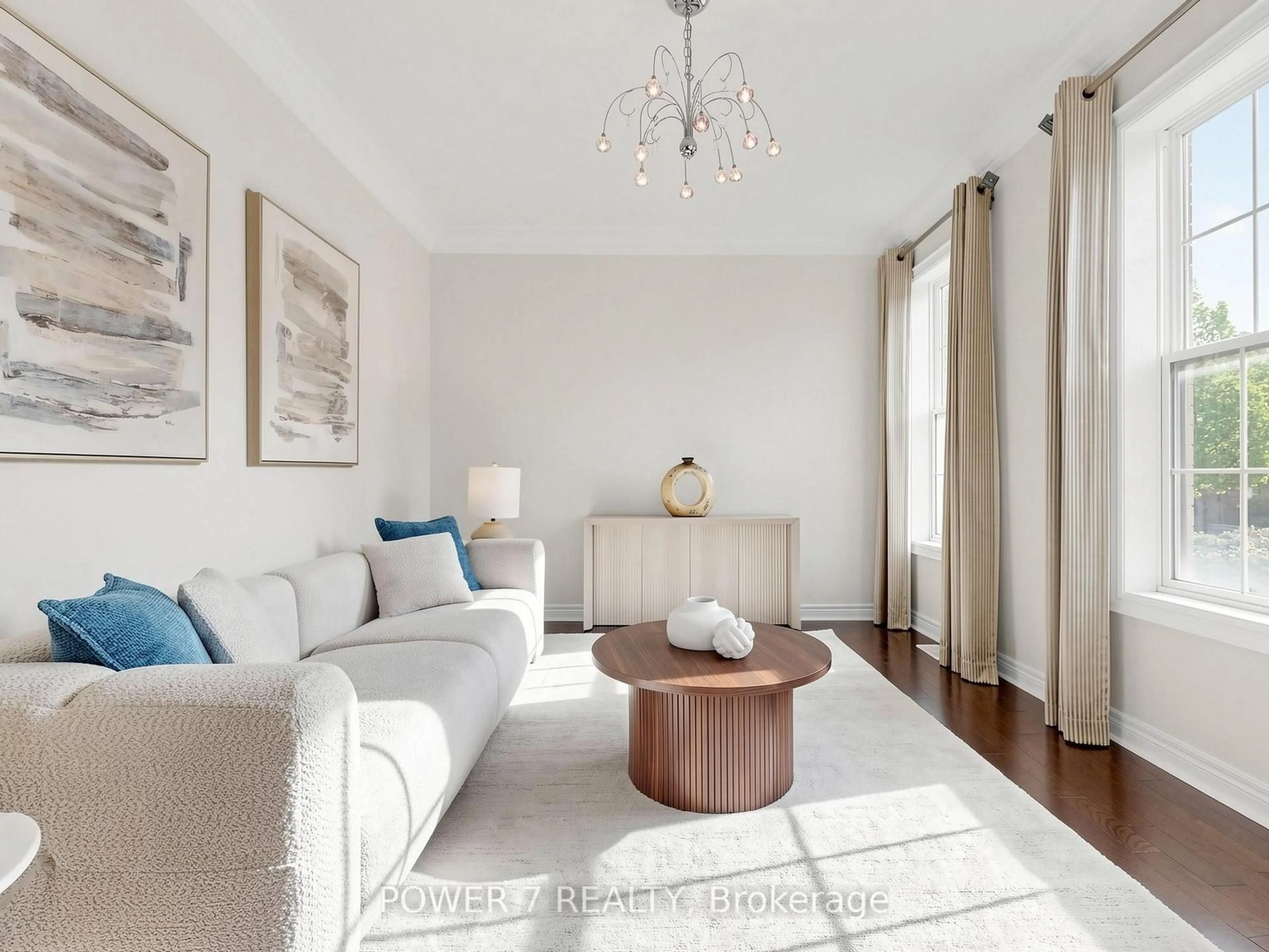 Living room with furniture, wood/laminate floor for 7 Bembridge Dr, Markham Ontario L6C 0J3