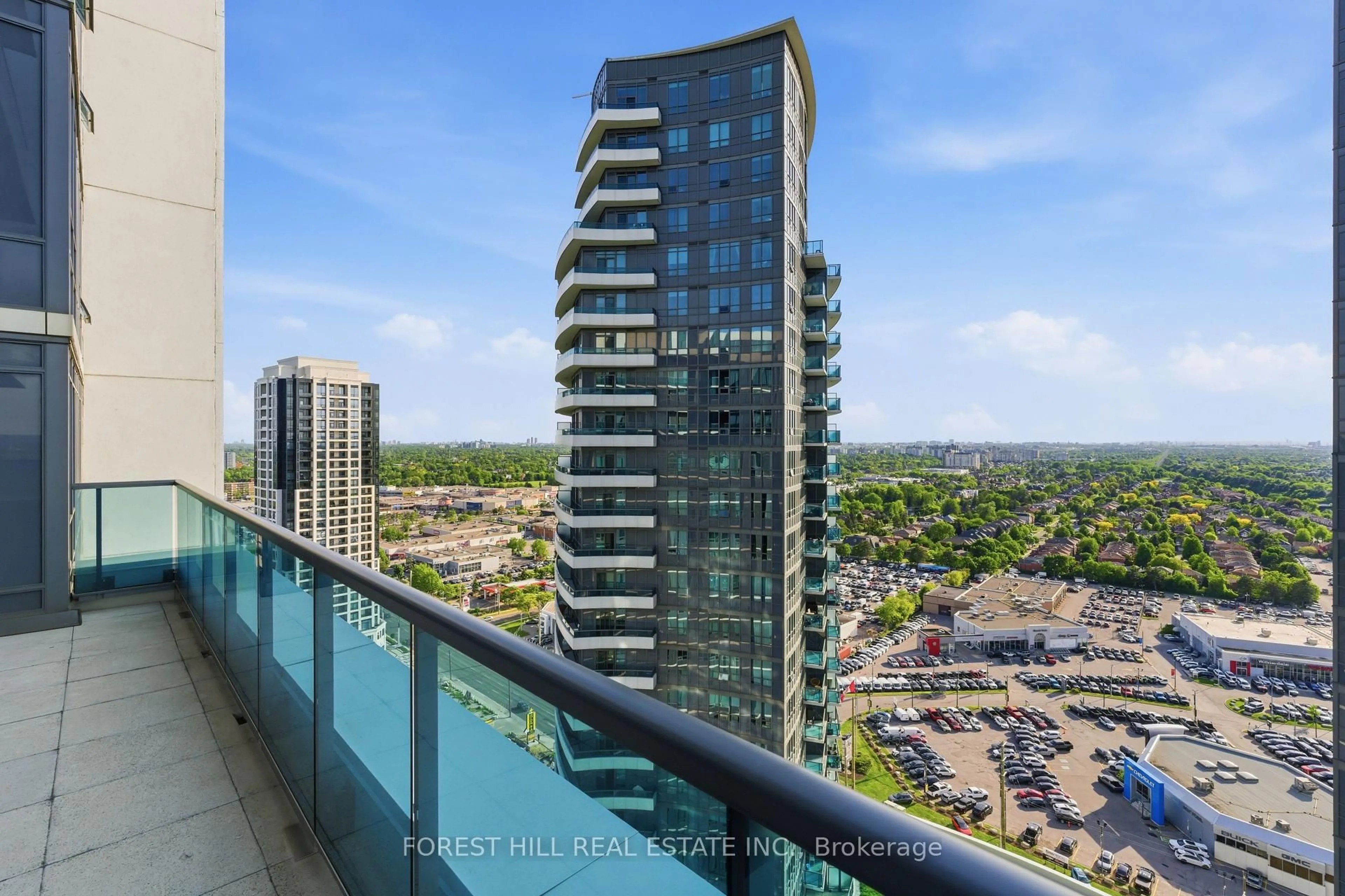 Balcony in the apartment, city buildings view from balcony for 7165 Yonge St #2509, Markham Ontario L3T 0C9
