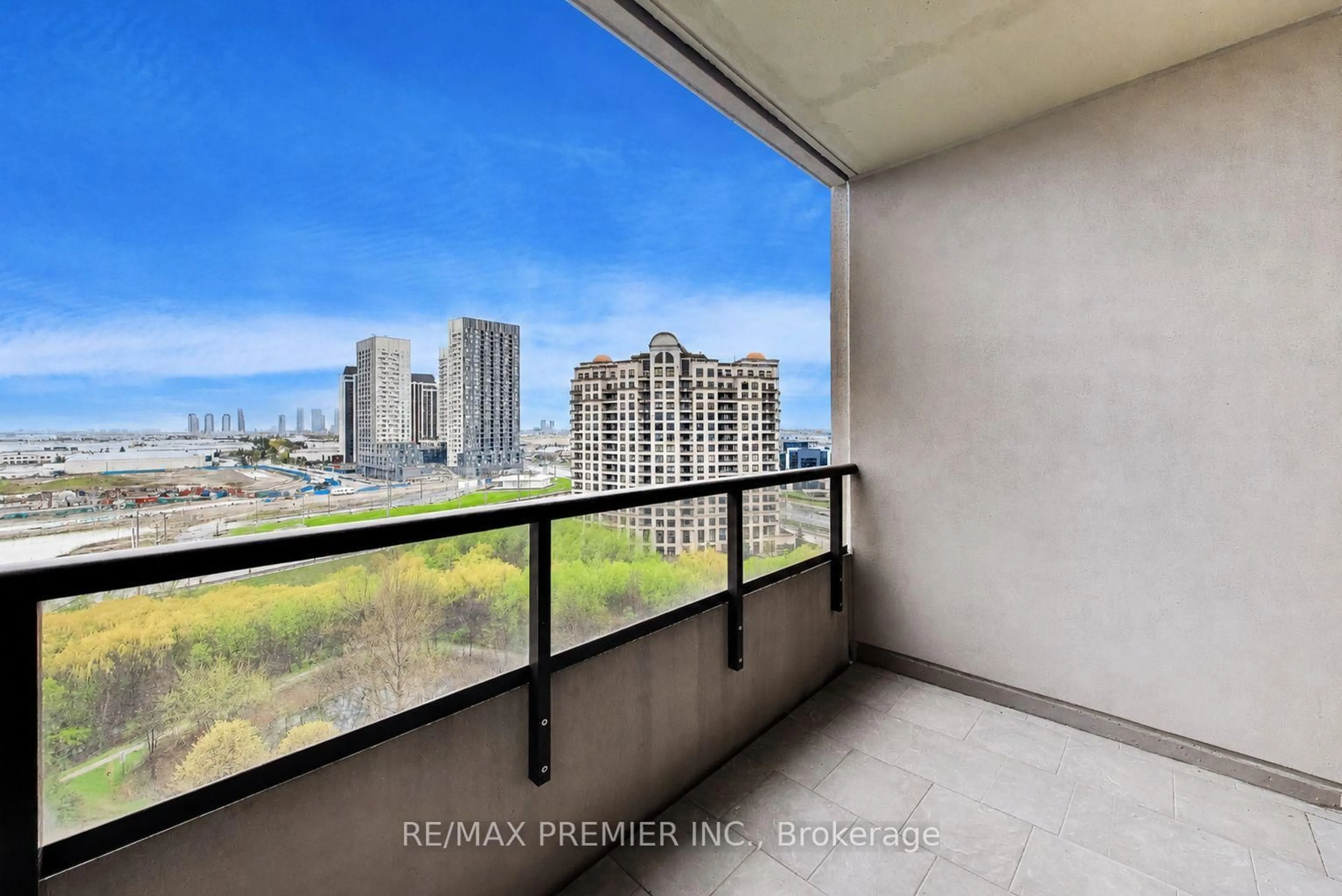 Balcony in the apartment, city buildings view from balcony for 9245 Jane St #1106, Vaughan Ontario L6A 1H7