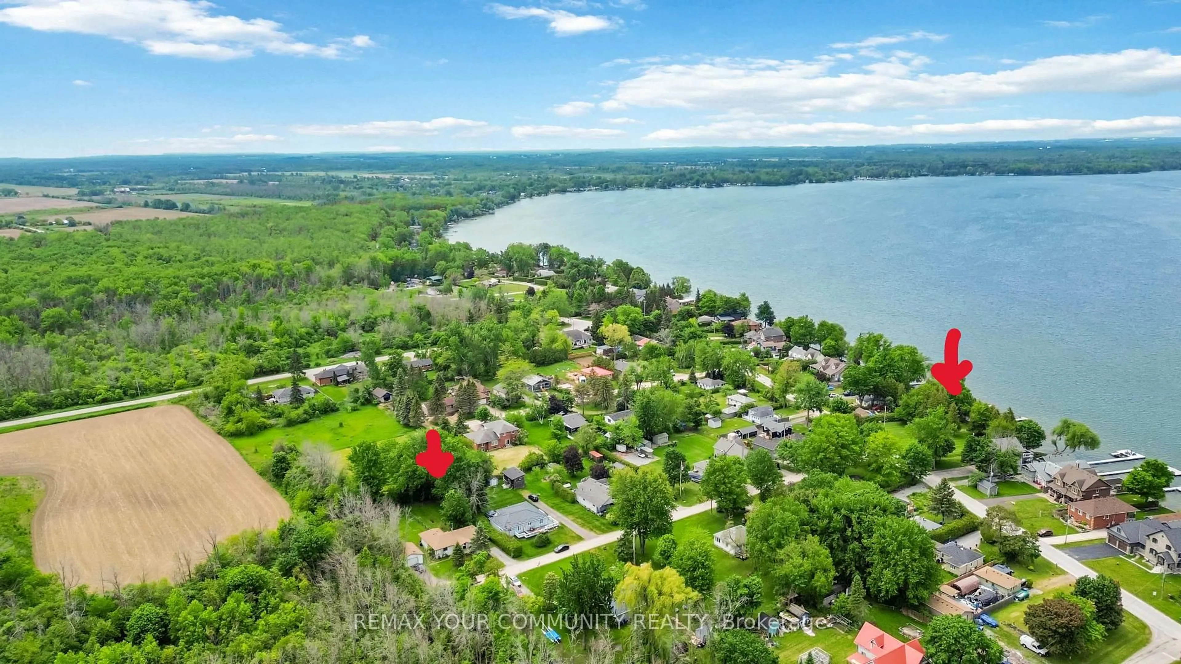 A pic from outside/outdoor area/front of a property/back of a property/a pic from drone, water/lake/river/ocean view for 23 LAVIOLETTE Ave, Georgina Ontario L0E 1N0