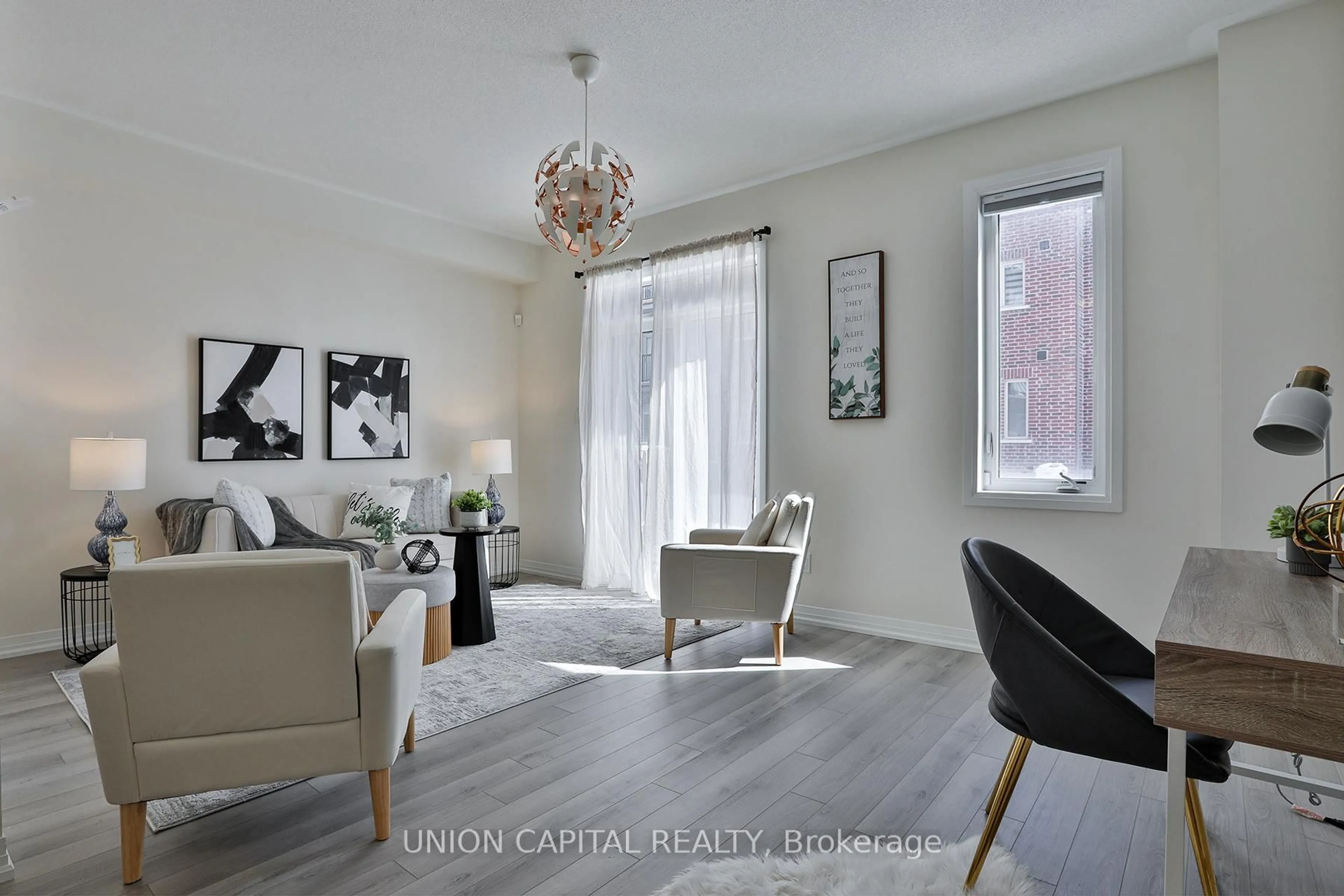 Living room with furniture, wood/laminate floor for 5 Sissons Way, Markham Ontario L6B 1R2