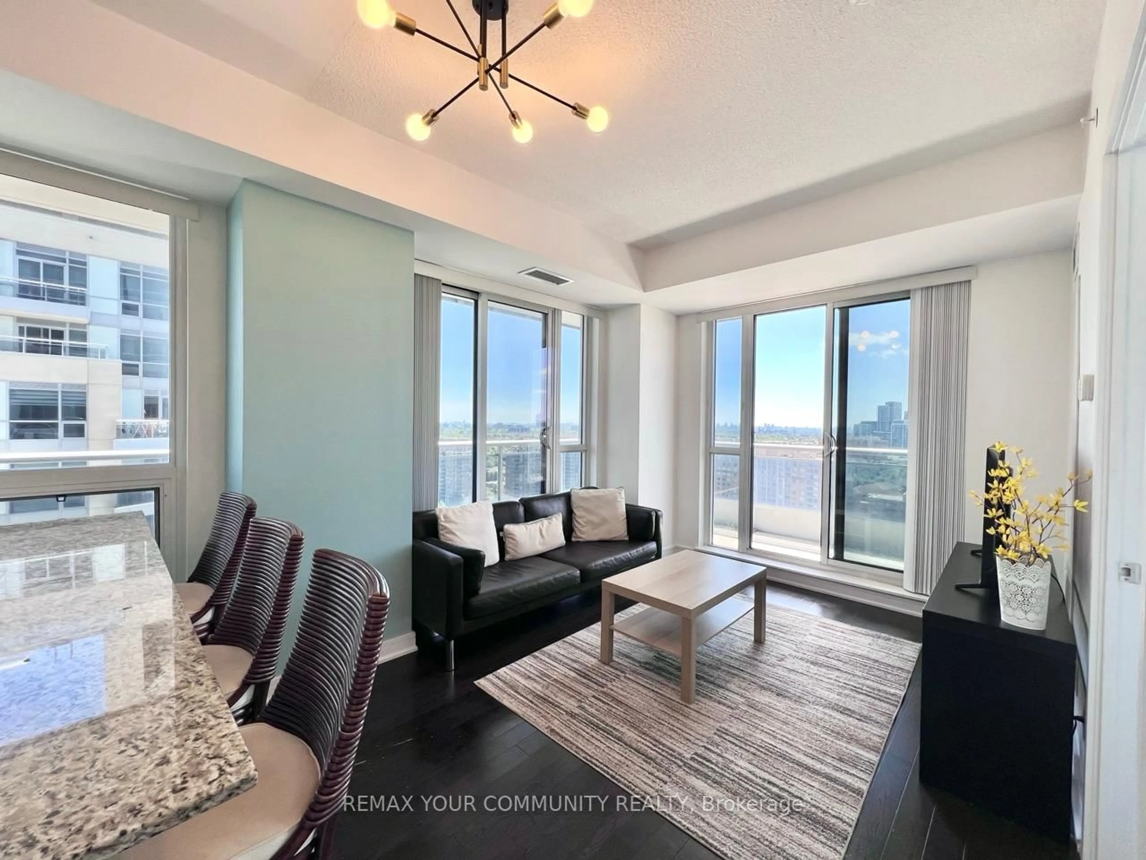 Living room with furniture, wood/laminate floor for 9201 Yonge St #1804, Richmond Hill Ontario L4C 6Z2