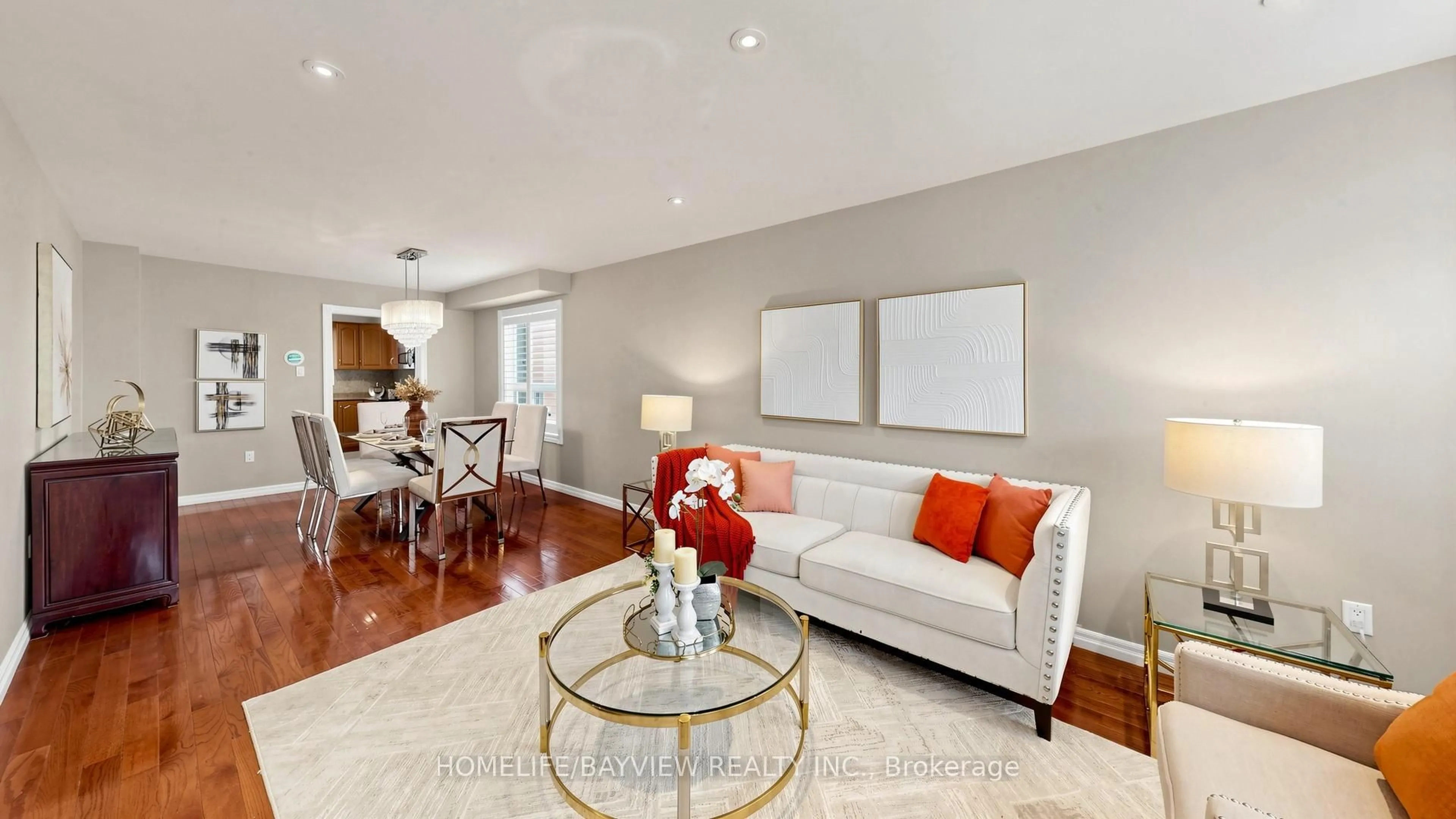 Living room with furniture, wood/laminate floor for 35 Viewmark Dr, Richmond Hill Ontario L4S 1E6