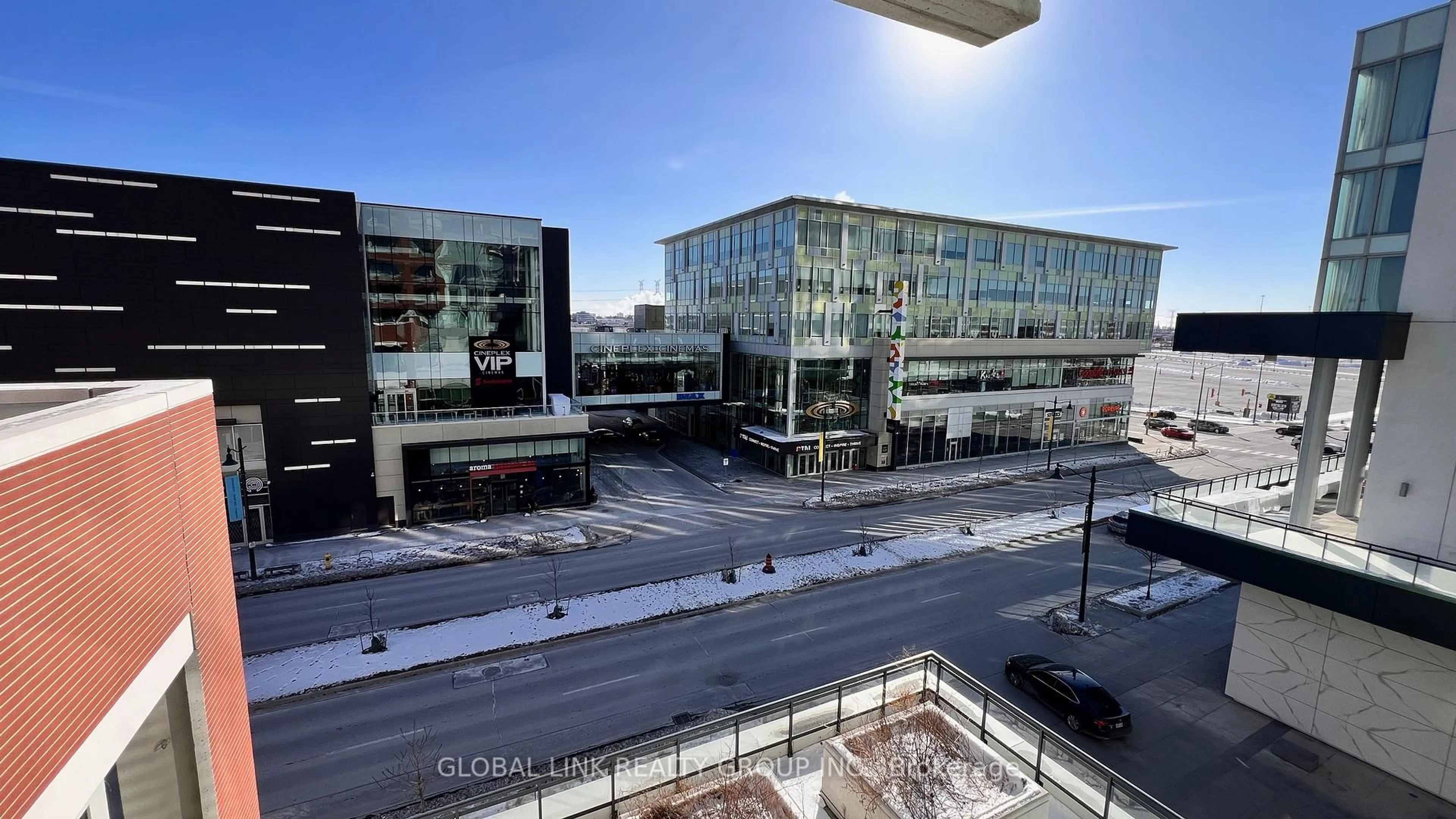 A pic from outside/outdoor area/front of a property/back of a property/a pic from drone, city buildings view from balcony for 180 enterprise Blvd #303, Markham Ontario L6G 0G4