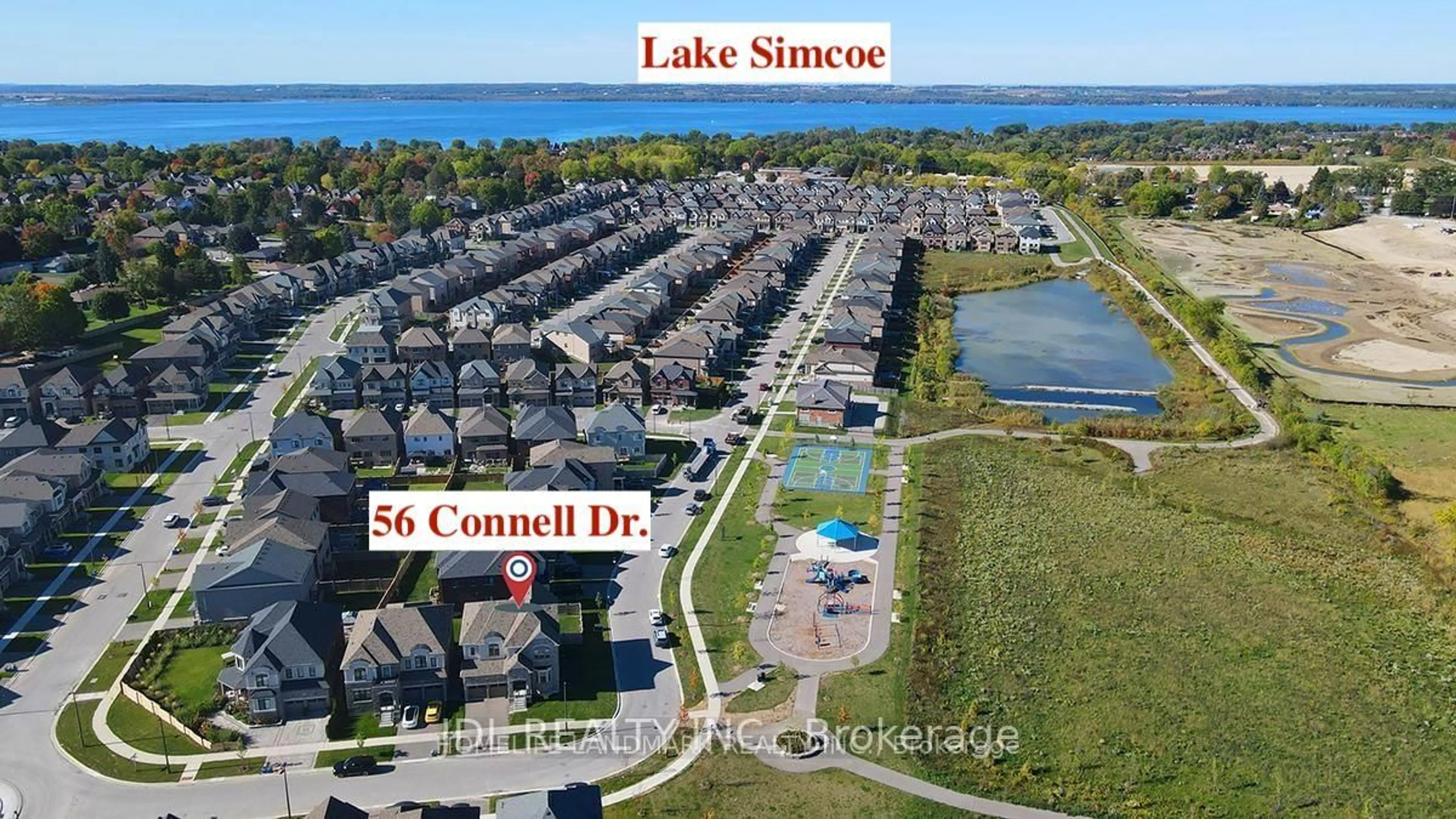 A pic from outside/outdoor area/front of a property/back of a property/a pic from drone, water/lake/river/ocean view for 56 Connell Dr, Georgina Ontario L4P 0J5