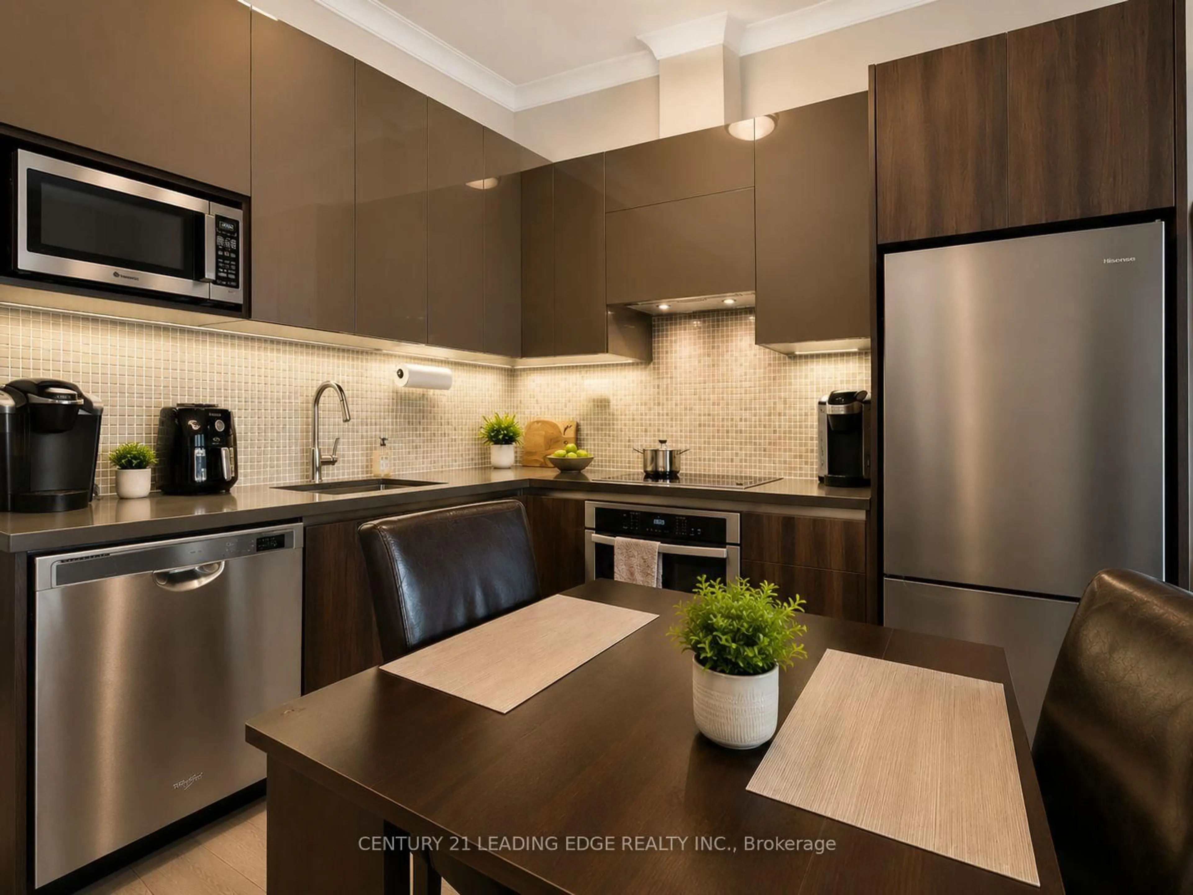 Contemporary kitchen, ceramic/tile floor for 25 Water Walk Dr #121, Markham Ontario L6G 0G3