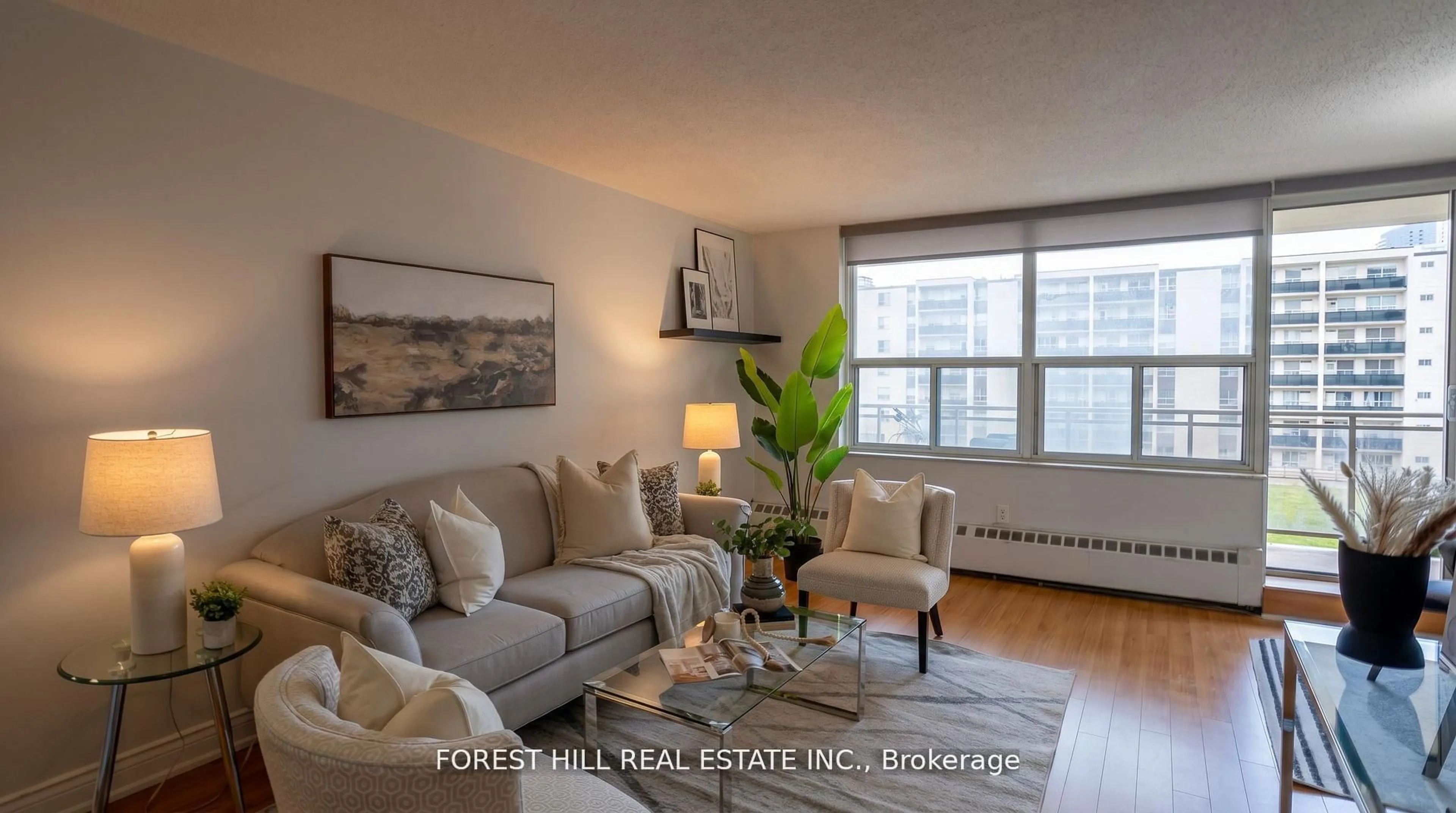 Living room with furniture, wood/laminate floor for 180 DUDLEY Ave #302, Markham Ontario L3T 4X2
