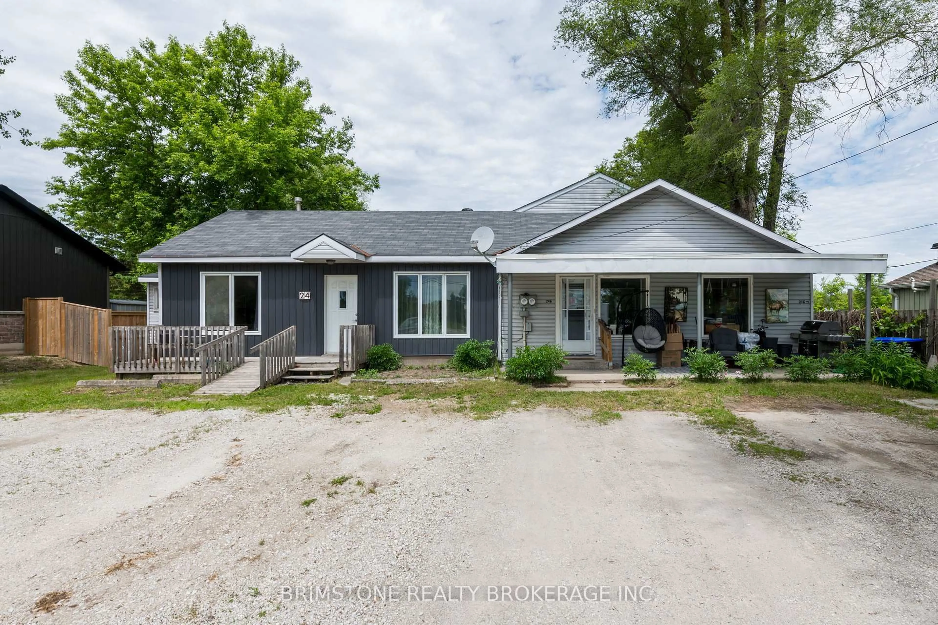 A pic from outside/outdoor area/front of a property/back of a property/a pic from drone, street for 24 Brentwood Rd, Essa Ontario L0M 1B2