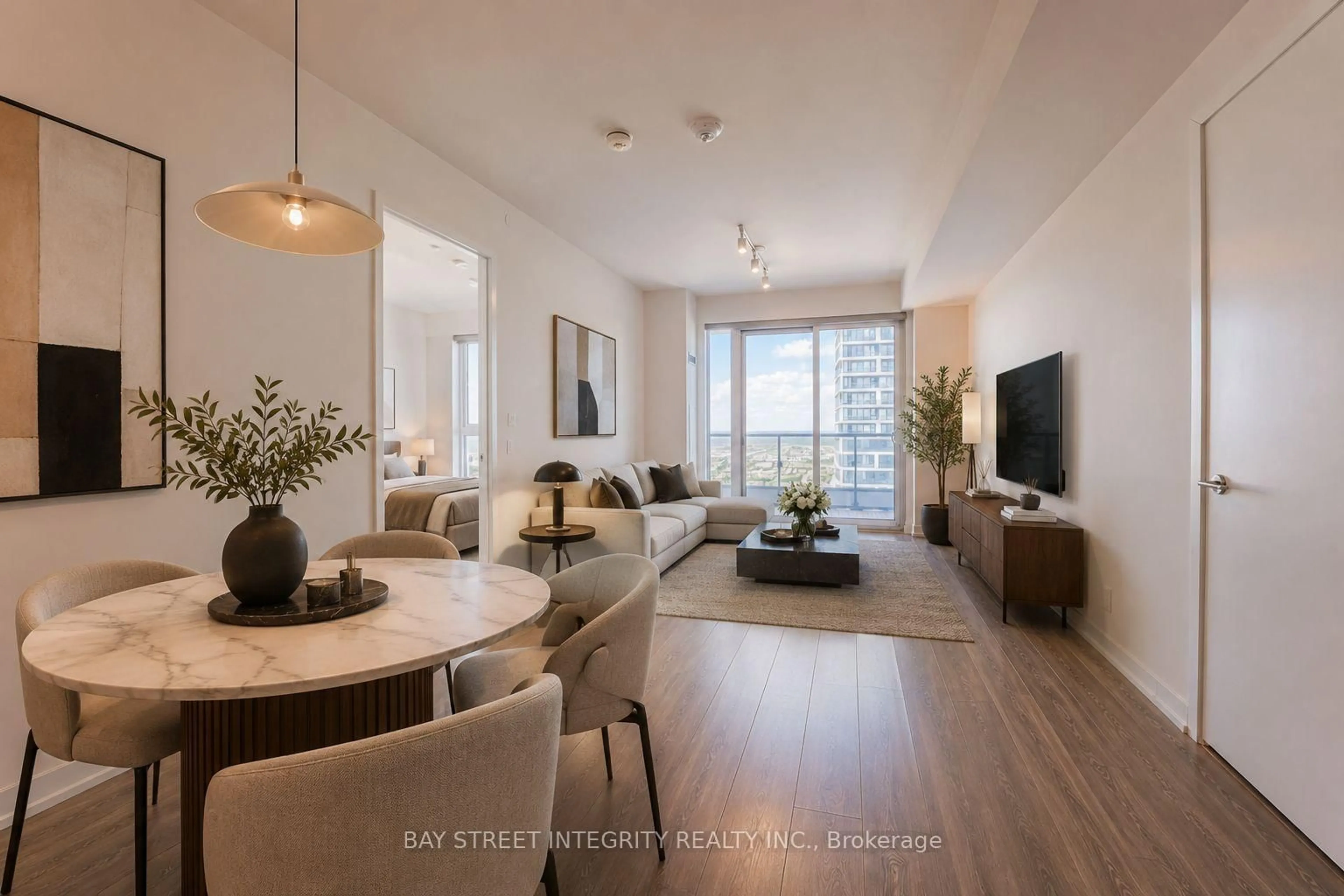 Living room with furniture, wood/laminate floor for 5 Buttermill Ave #4712, Vaughan Ontario L4K 0J5