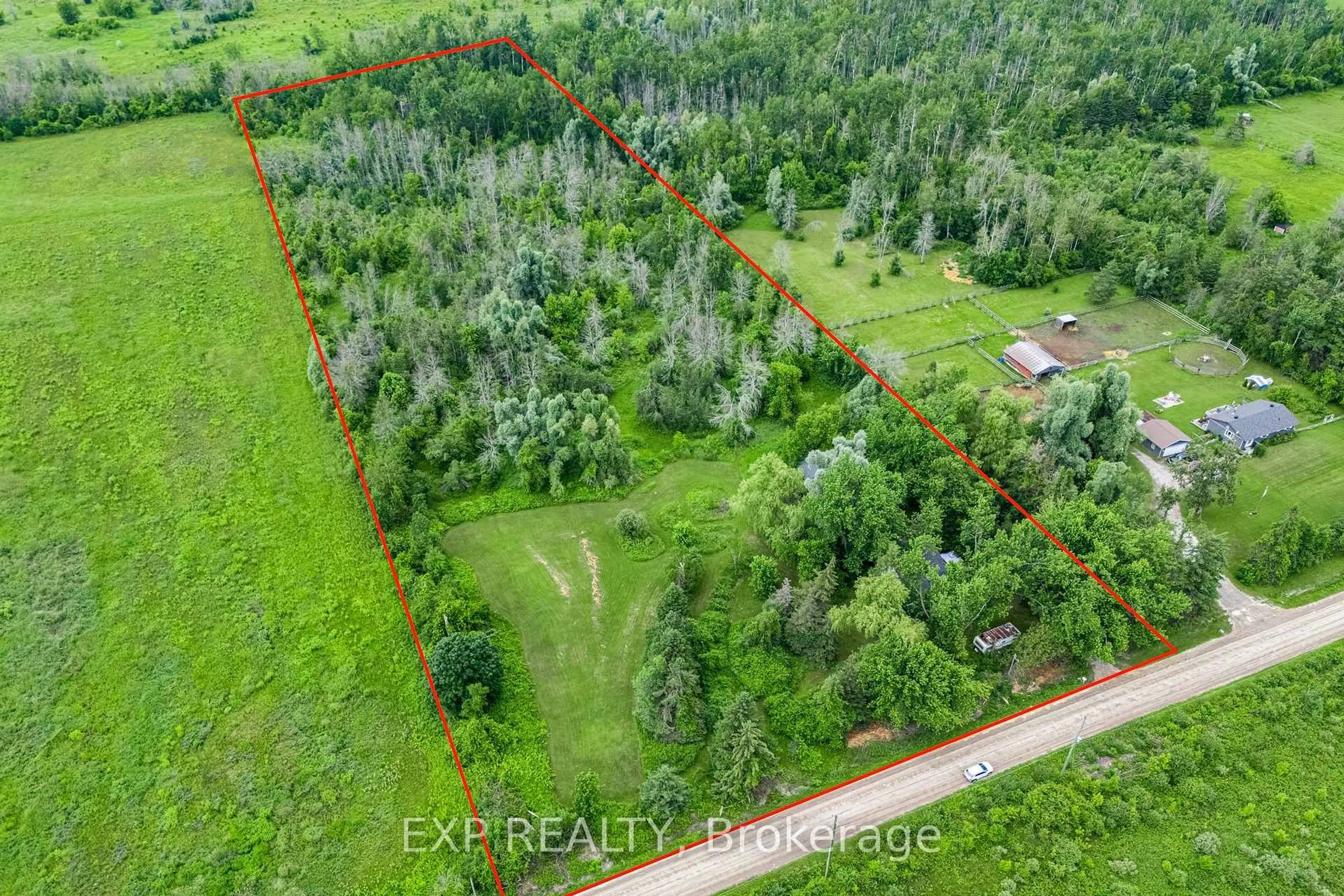 A pic from outside/outdoor area/front of a property/back of a property/a pic from drone, forest/trees view for 1435 Thorah Concession Road 7, Brock Ontario L0K 1A0
