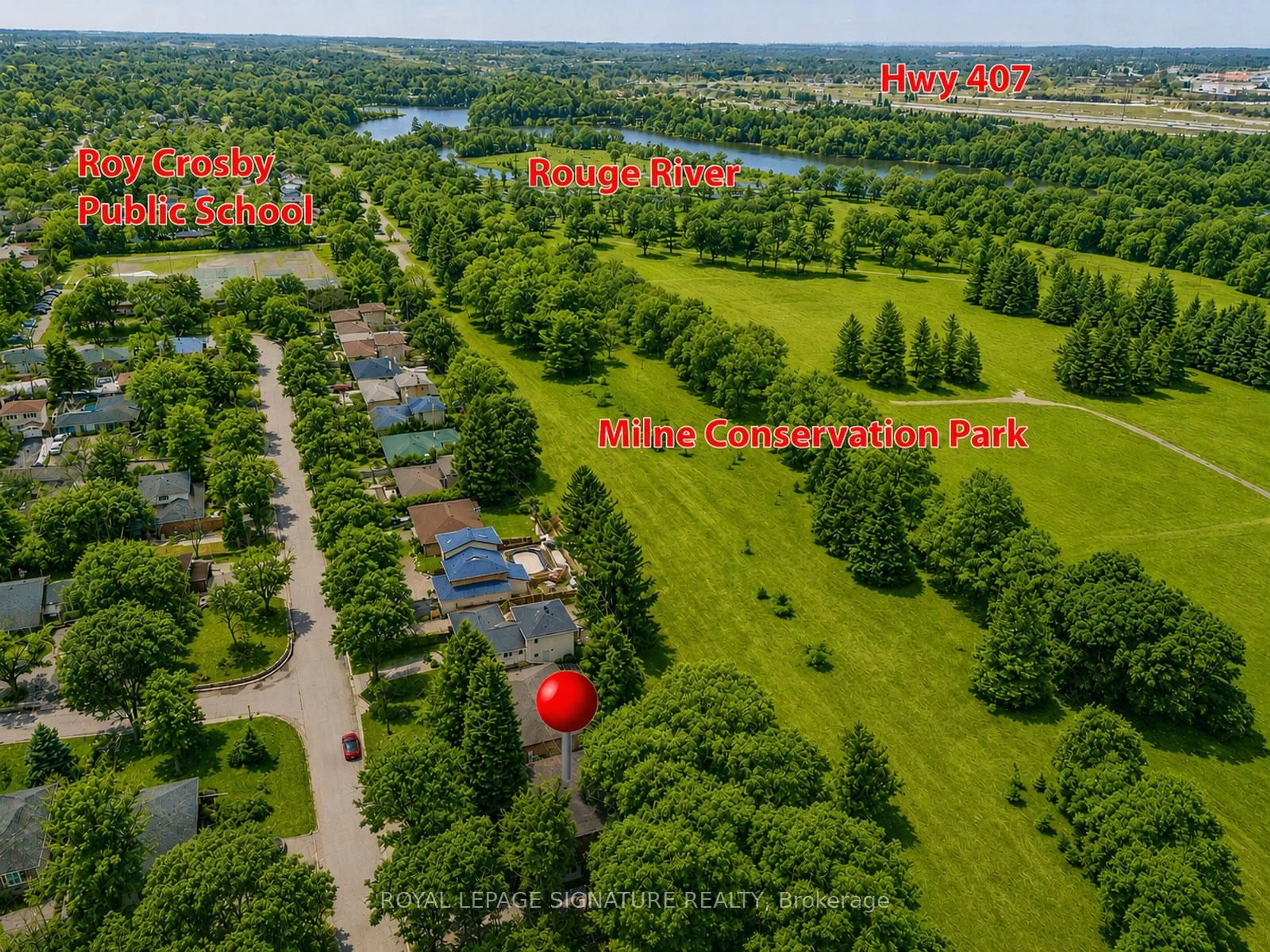 A pic from outside/outdoor area/front of a property/back of a property/a pic from drone, forest/trees view for 145 Drakefield Rd, Markham Ontario L3P 1G9