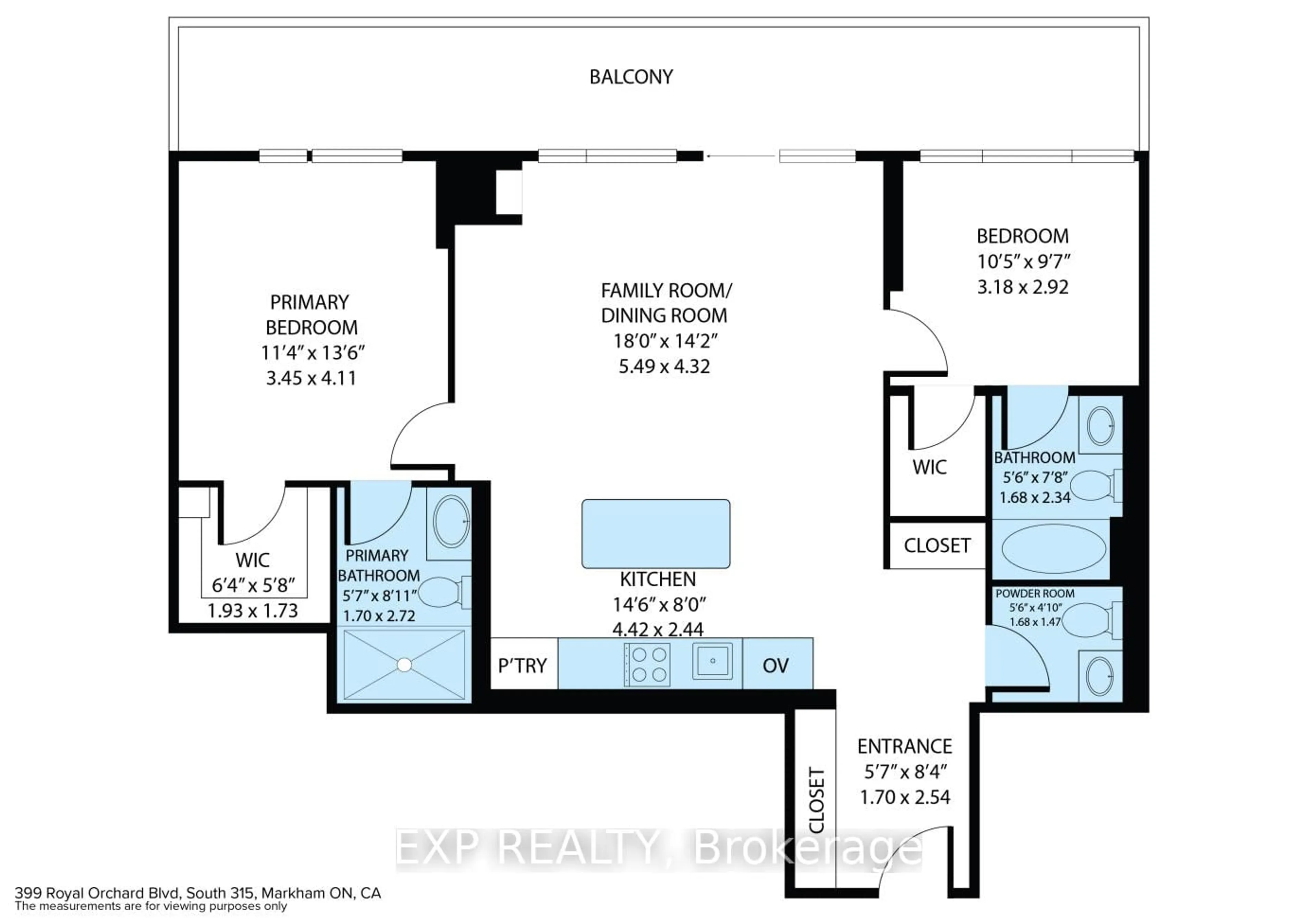 Floor plan for 399 Royal Orchard Blvd #315, Markham Ontario L3T 0H3