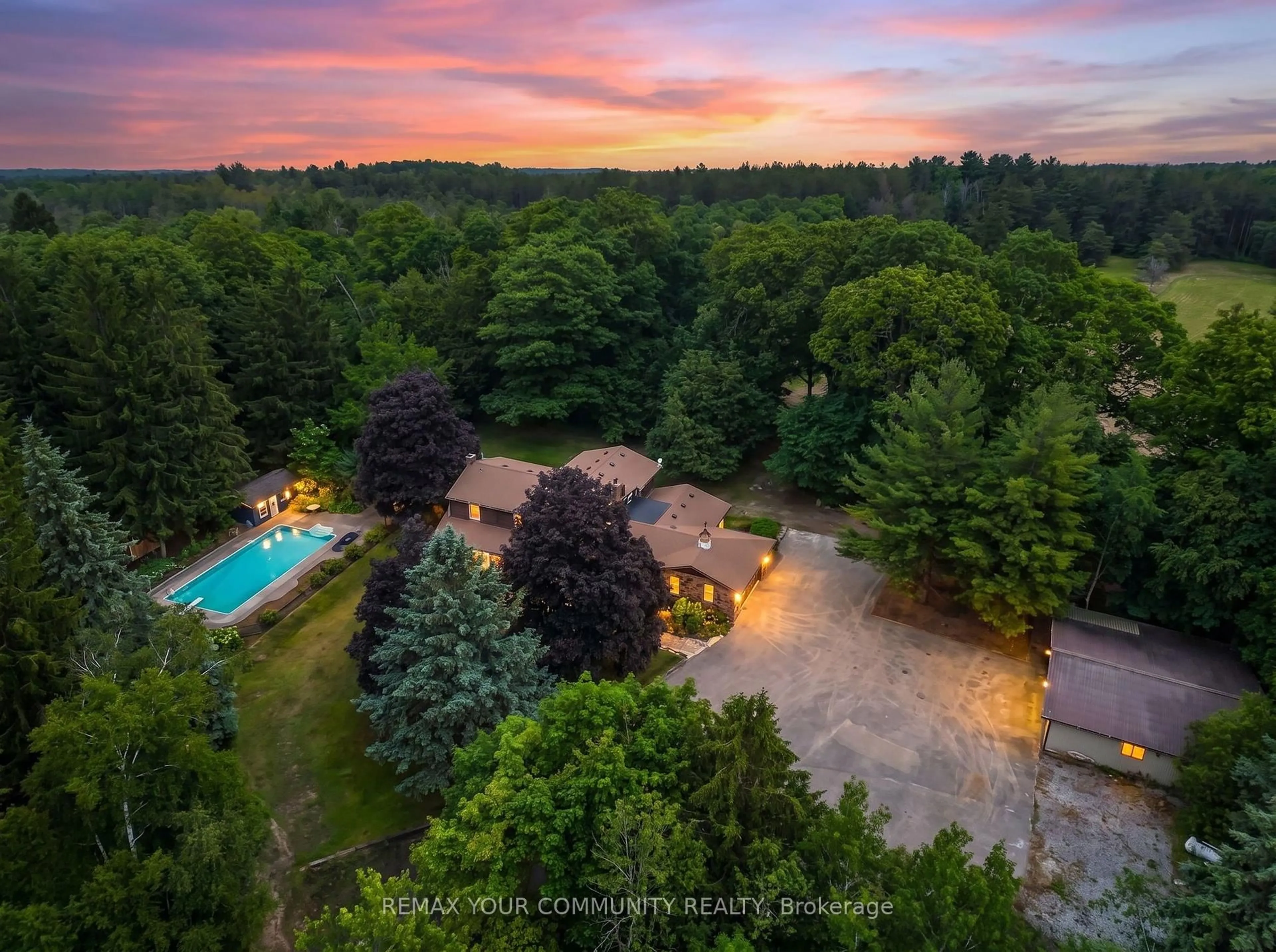 A pic from outside/outdoor area/front of a property/back of a property/a pic from drone, forest/trees view for 273 Wees Rd, Uxbridge Ontario L0C 1A0