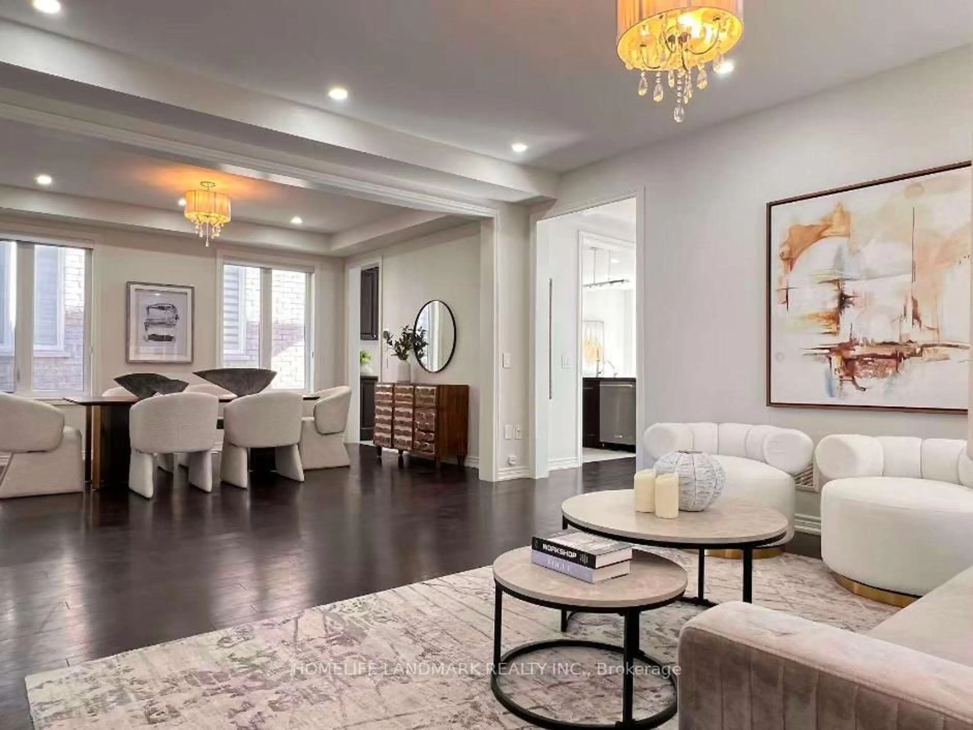 Living room with furniture, wood/laminate floor for 79 Forest Edge Cres, East Gwillimbury Ontario L9N 1R8