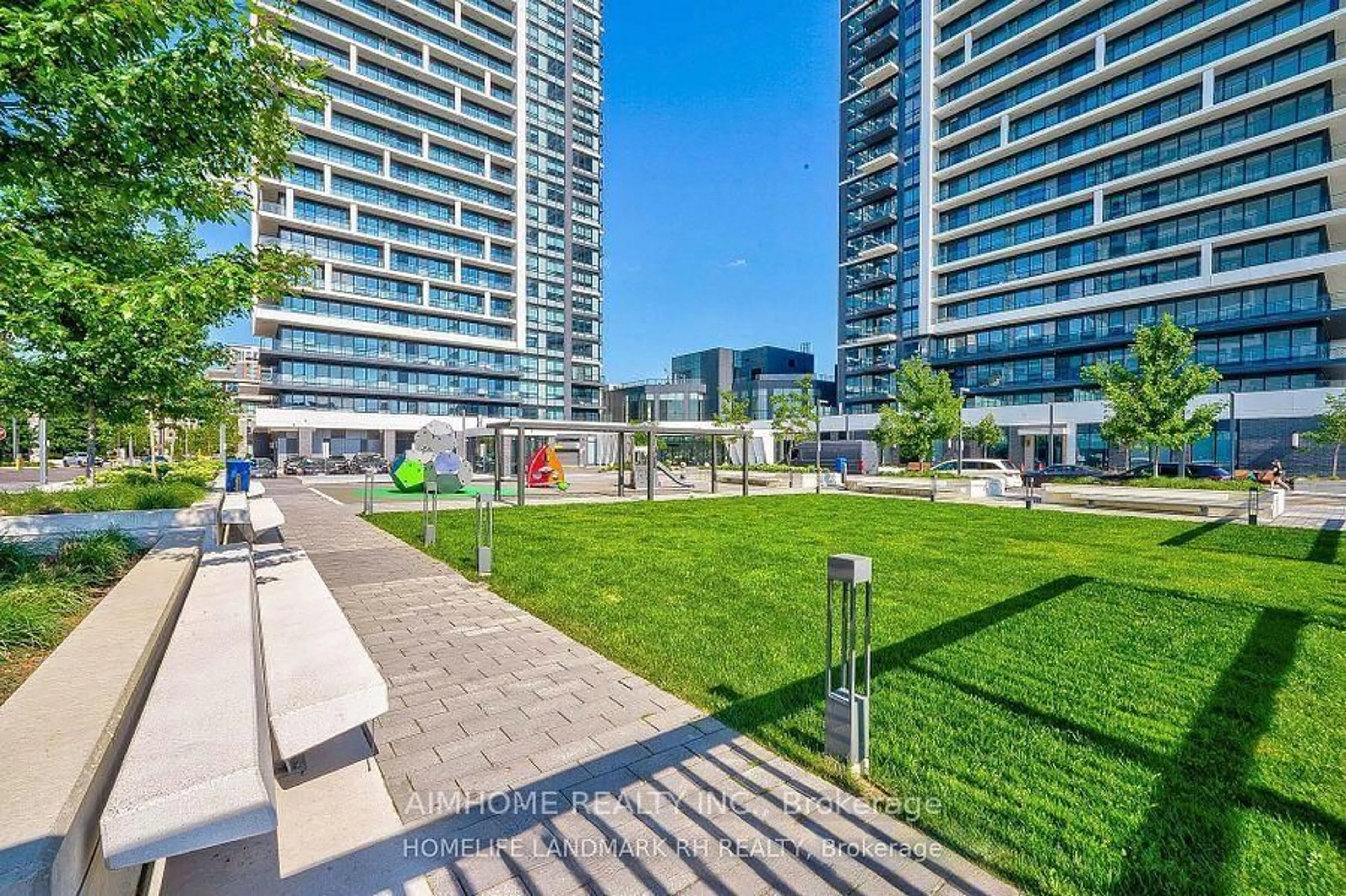 Patio, city buildings view from balcony for 18 Water Walk Dr #2802, Markham Ontario L3R 6L5
