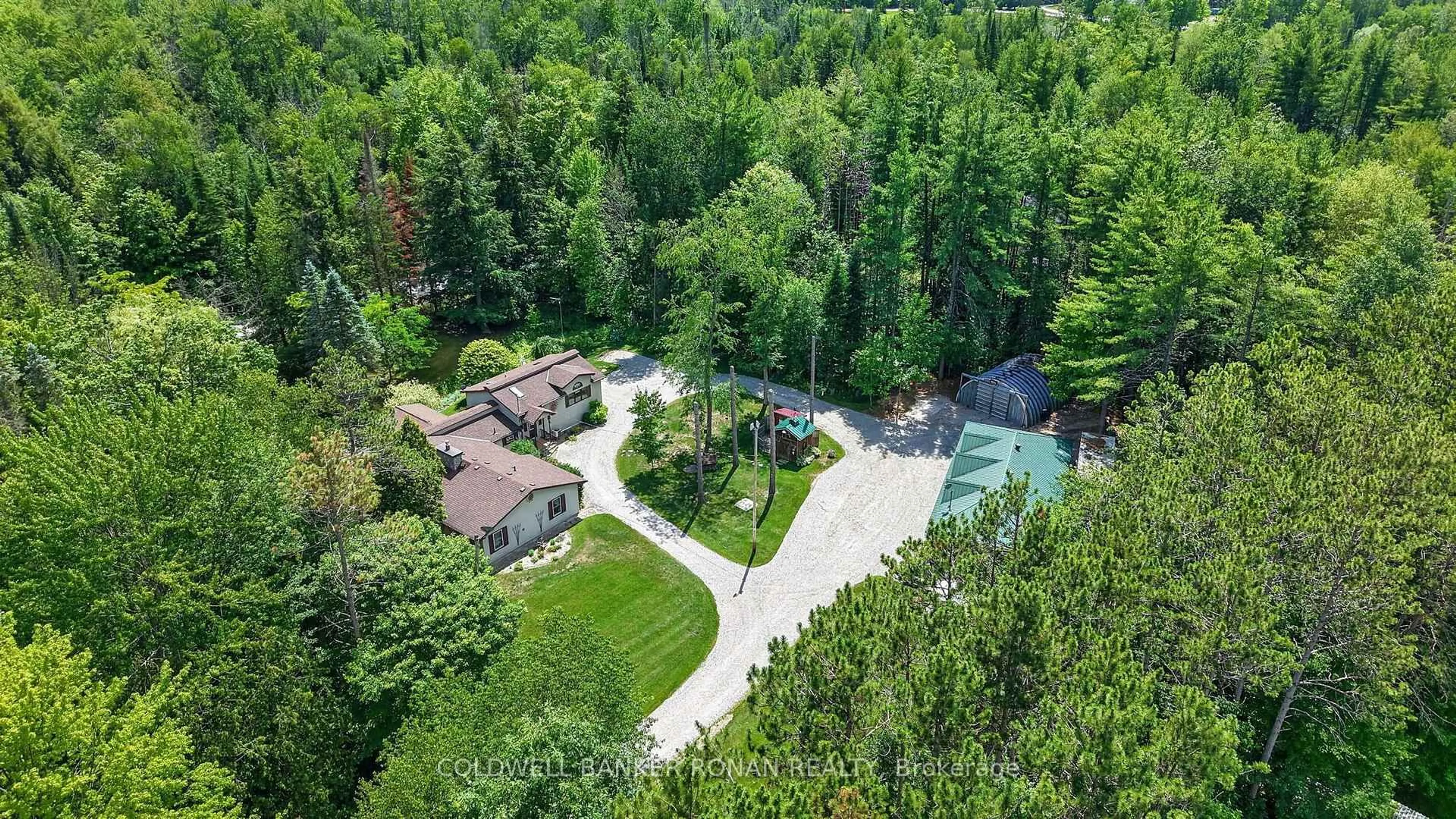 A pic from outside/outdoor area/front of a property/back of a property/a pic from drone, forest/trees view for 7616 5th Line, Essa Ontario L3W 0S8