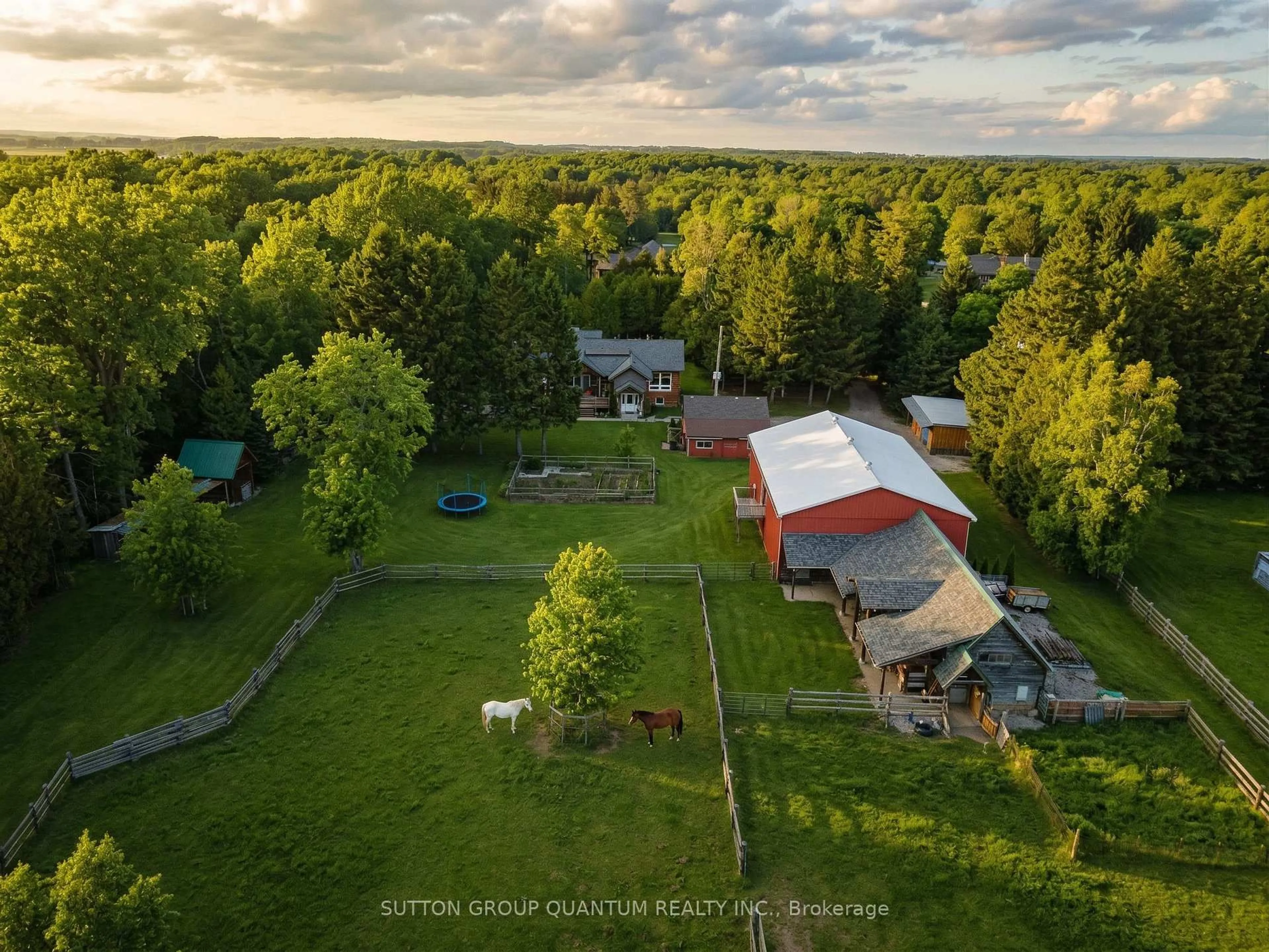 A pic from outside/outdoor area/front of a property/back of a property/a pic from drone, forest/trees view for 7171 9th Line, New Tecumseth Ontario L0G 1A0