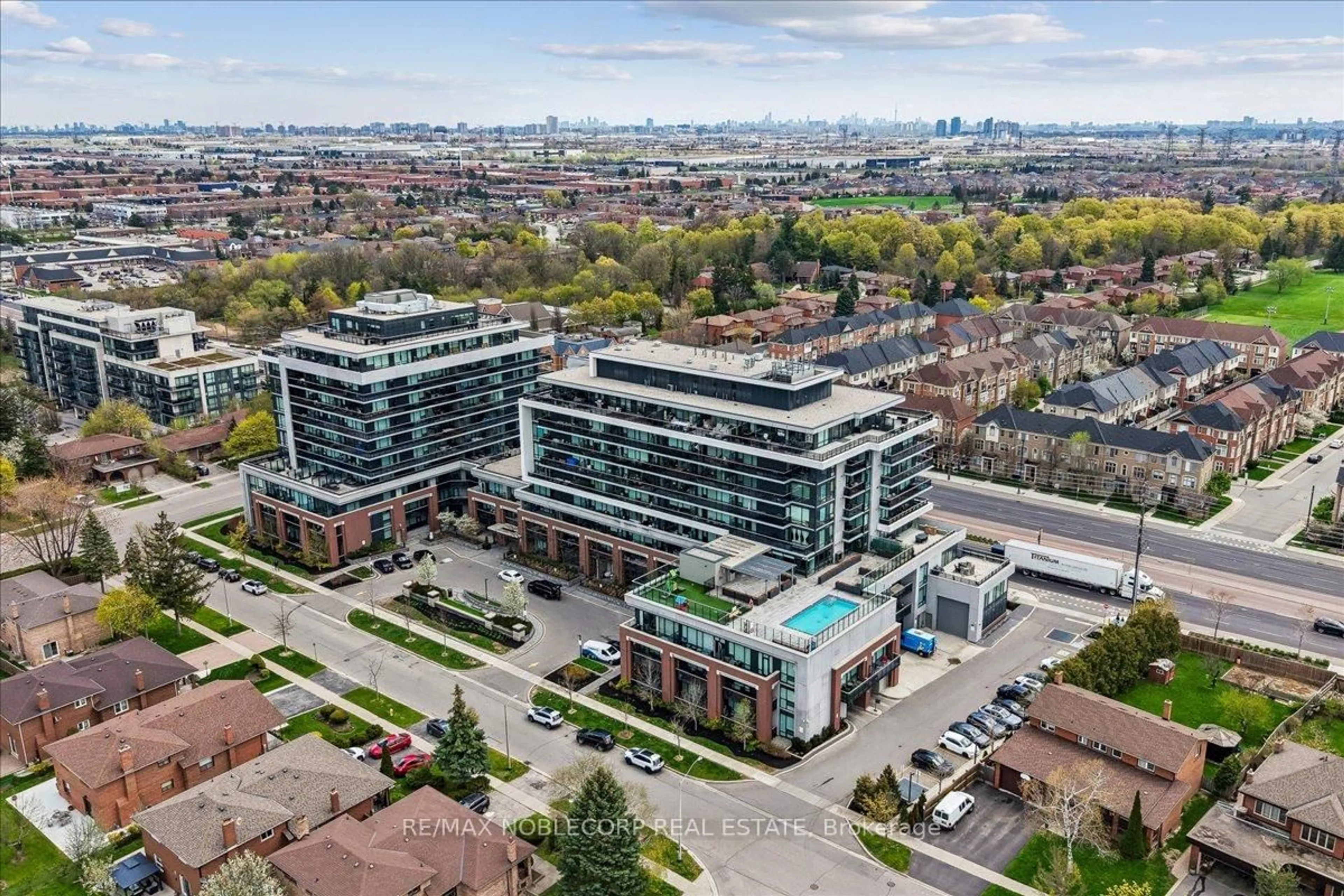 A pic from outside/outdoor area/front of a property/back of a property/a pic from drone, city buildings view from balcony for 4800 Highway 7 #503, Vaughan Ontario L4L 1H8